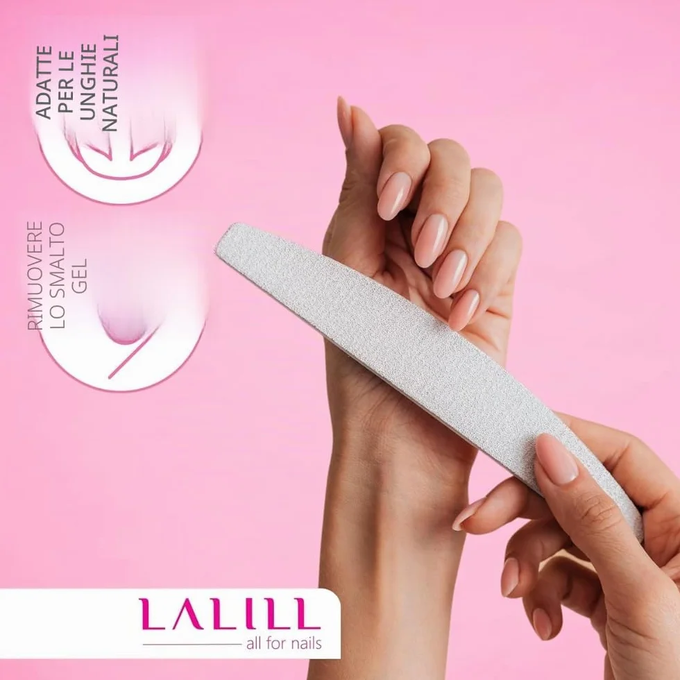 LALILL Lima per Unghie 50 Pz. 100/180 Grit, Mezza Luna Zebra - Bifacciale, Monouso - Professionale