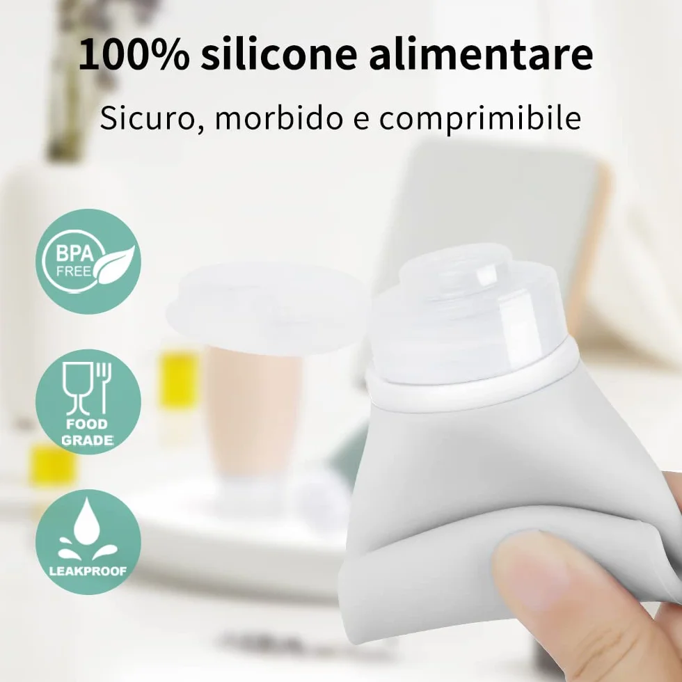 Opret Bottiglie da Viaggio 100ml in Silicone, 3 Pezzi Kit Contenitori da Viaggio Flaconi con Custodia per Shampoo, Liquidi and Lozione, Nessun BPA