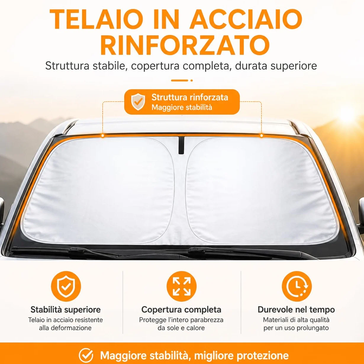 Parasole Auto Parabrezza Universale Protezione UV Anti Calore 145x80 cm