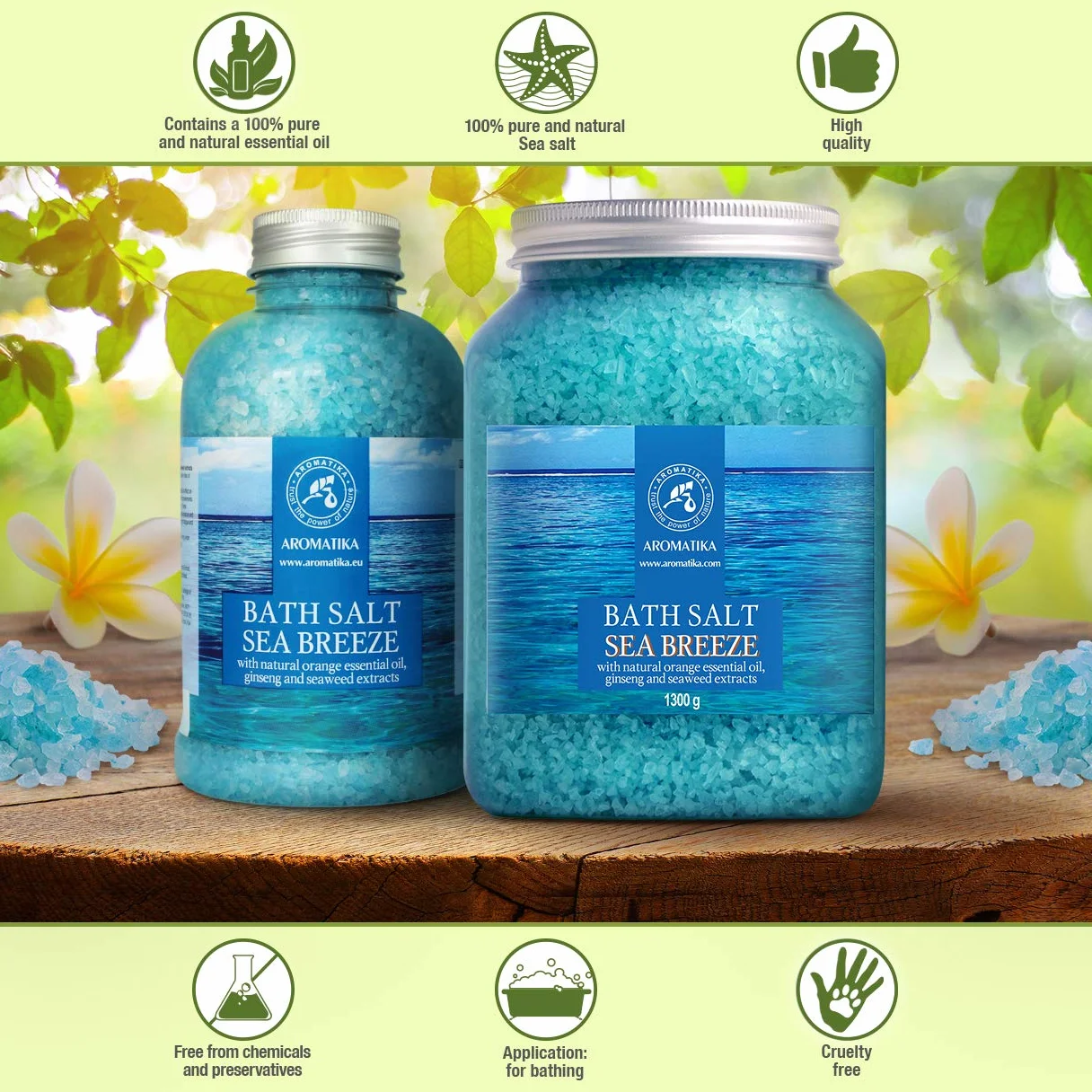 Sali da Bagno Brezza Marina 1300g - con Olio Essenziale di Arancia - Estratti di Ginseng & Alghe - per un Buon Sonno - AntiStress - Bellezza - Cura del Corpo - Benessere