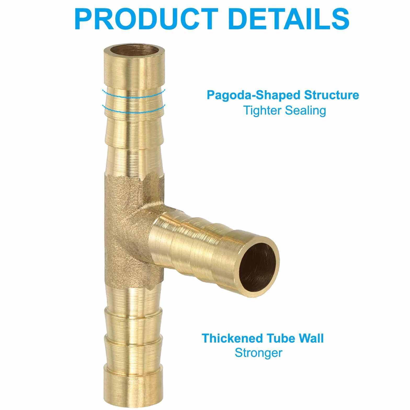 PATIKIL 5/16" Raccordo A T In Ottone Per Tubi, 3 Pezzi 3 Vie Union Intersezione A Forma Di T Con Barbe Divise Per Aria Acqua Carburante Gas Liquido, Dorato