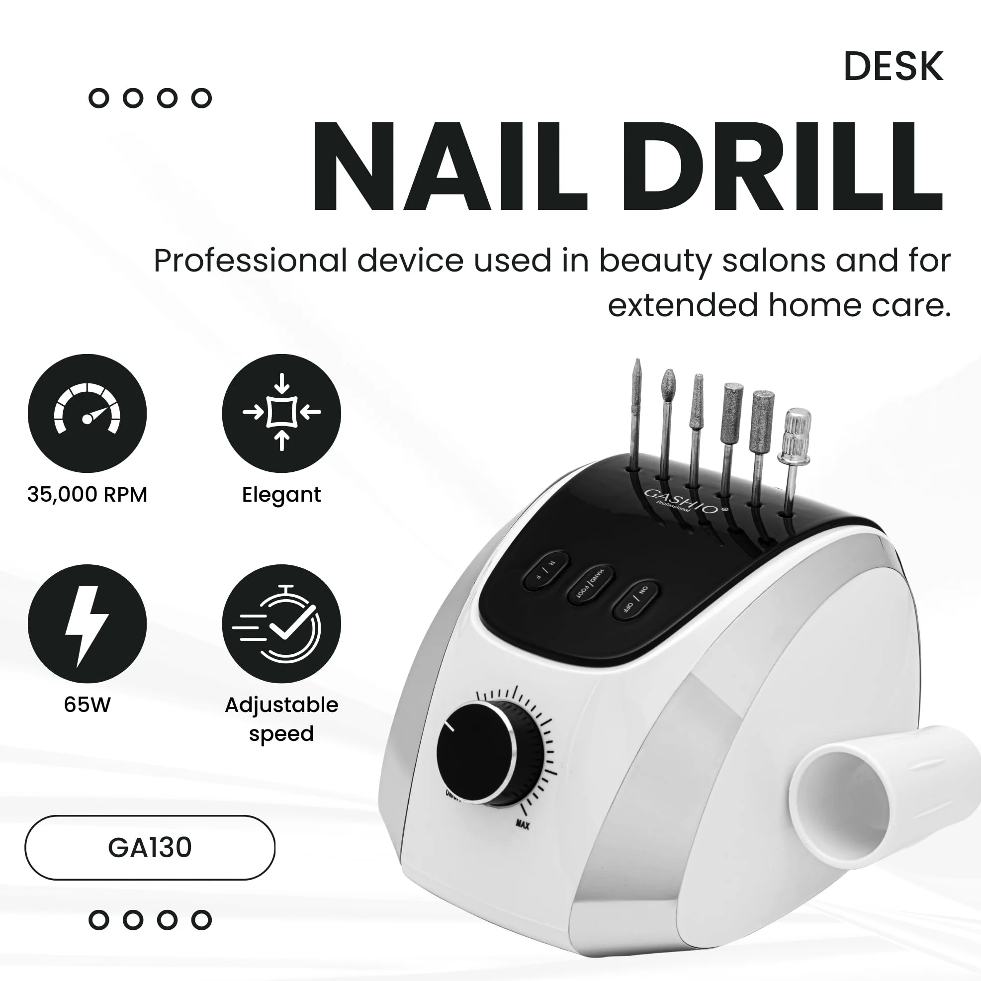 Fresa per unghie in gel | Nail Drill 65 W | Lima elettrica | Manicure Pedicure Set elettrico | Fresa per unghie con cavo | Fresa per unghie con pedale | Macchina per unghie | 35,000 giri/min