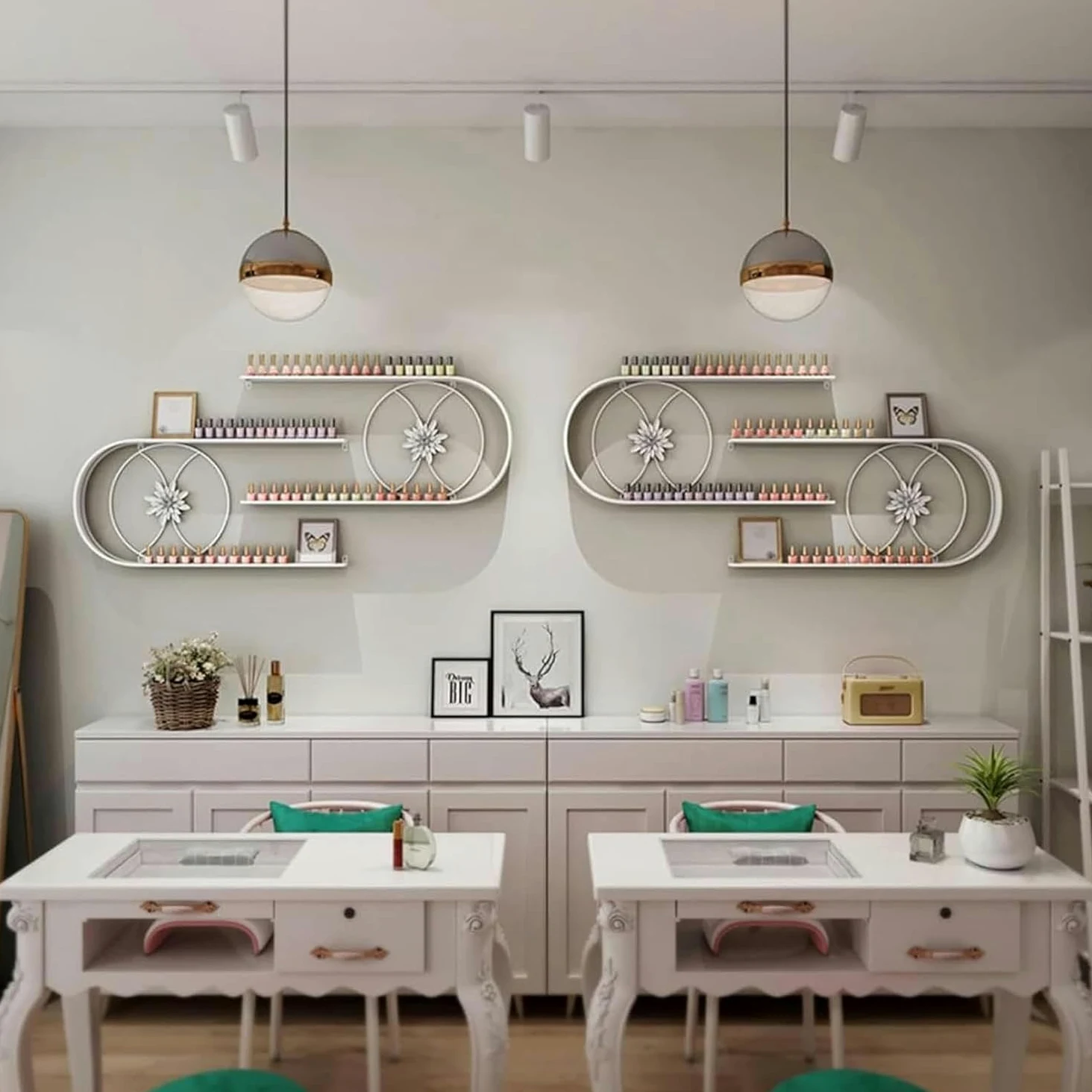 Scaffali per Smalti per Unghie Montati Parete, Scaffale in metallo montato a parete, supporto multifunzionale for oli essenziali, supporto for espositore da parete for salone di bellezza domestico(Whi