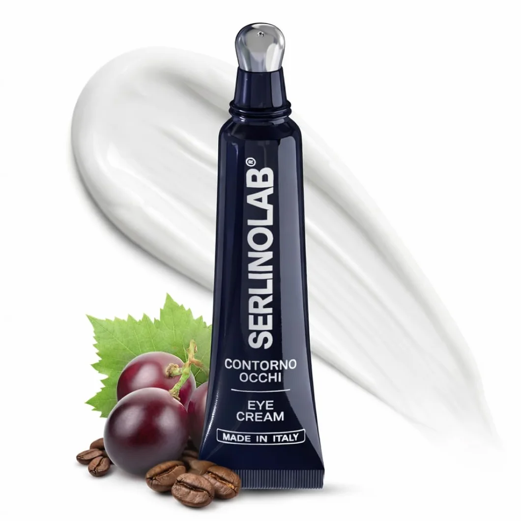 SERLINOLAB Contorno Occhi uomo,Crema Anti Borse, Occhiaie e Rughe con Acido Ialuronico, Caffeina e Argilerine, Trattamento Sguardo Fresco e Riposato, 15ml