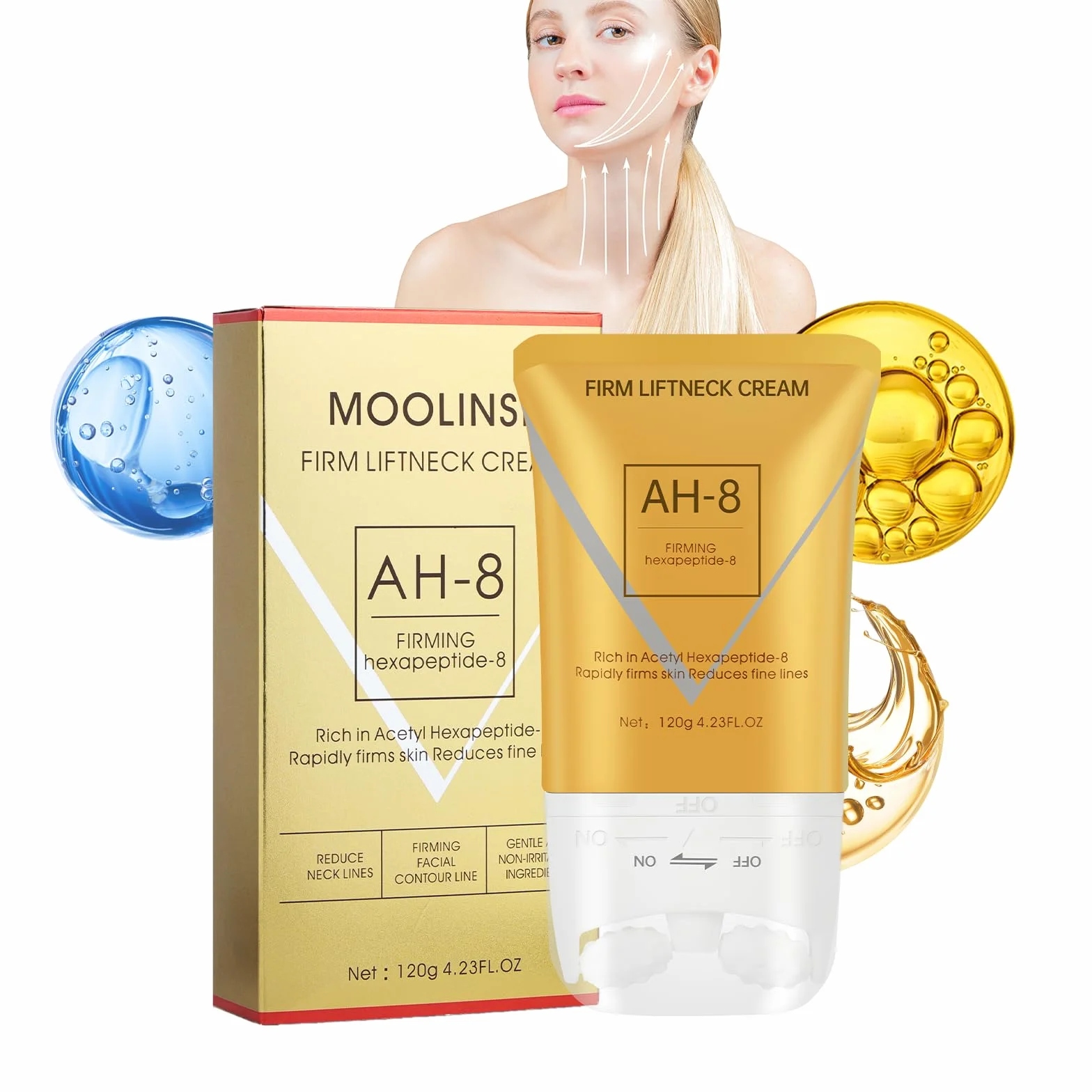 Crema Rassodante per Il Collo, 120g Crema Collo e Décolleté, Riduce le Rughe, Linee Sottili e Doppio Mento, Solida e Sollevando la Pelle Cascante