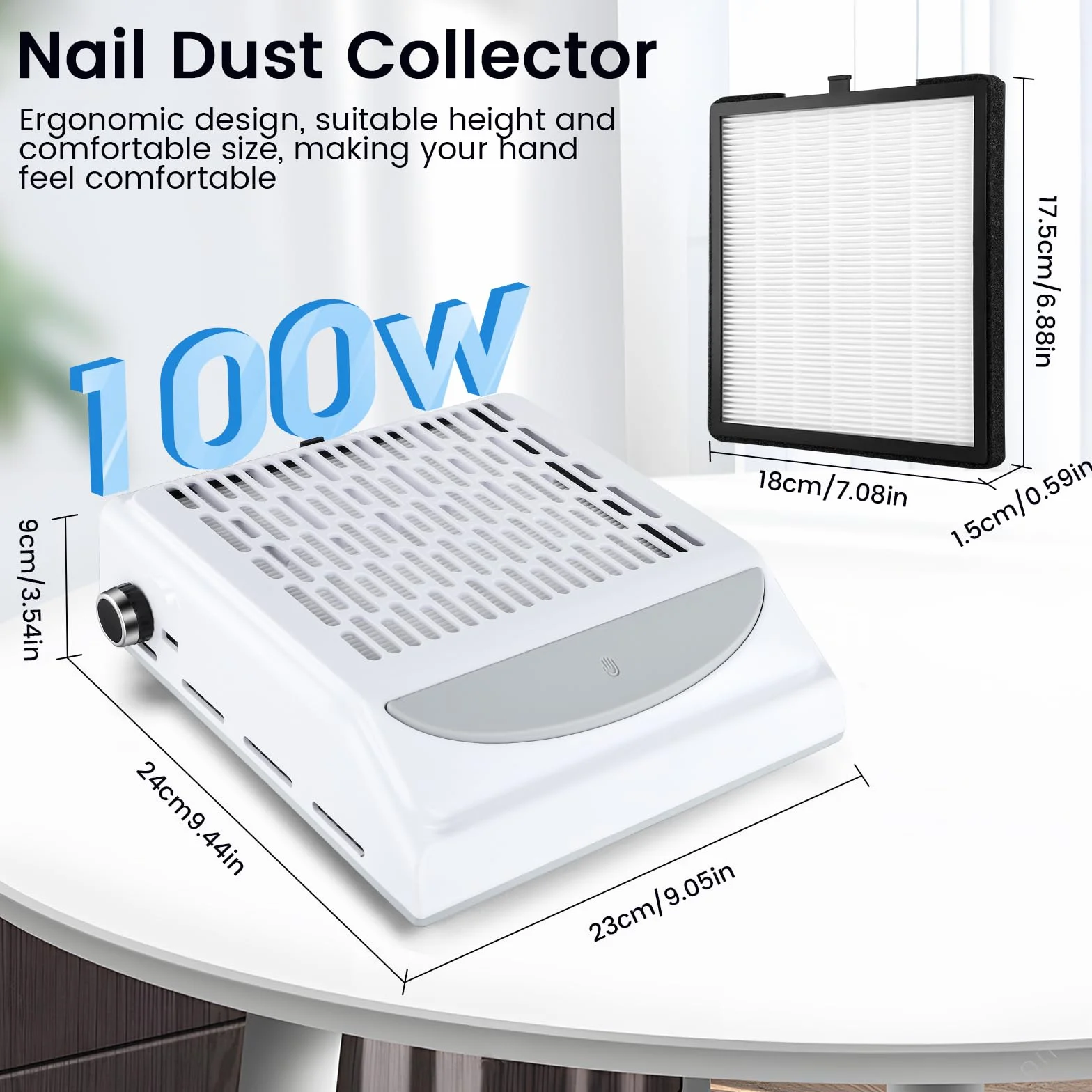 Aspiratore Unghie 100W,aspiratore unghie professionale,Vacuum Nail Speed Regolabile,Aspirapolvere per Manicure con Velocità Regolabile,Filtro Riutilizzabile e USB per Ricarica Smartphone