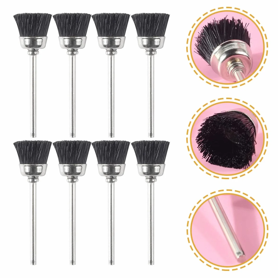 Tofficu Spazzola per Punte da Lavoro Unghie 8 Pezzi Nero Multifunzionale in Metallo e Setole per Manicure Professionale in Salone Unghie