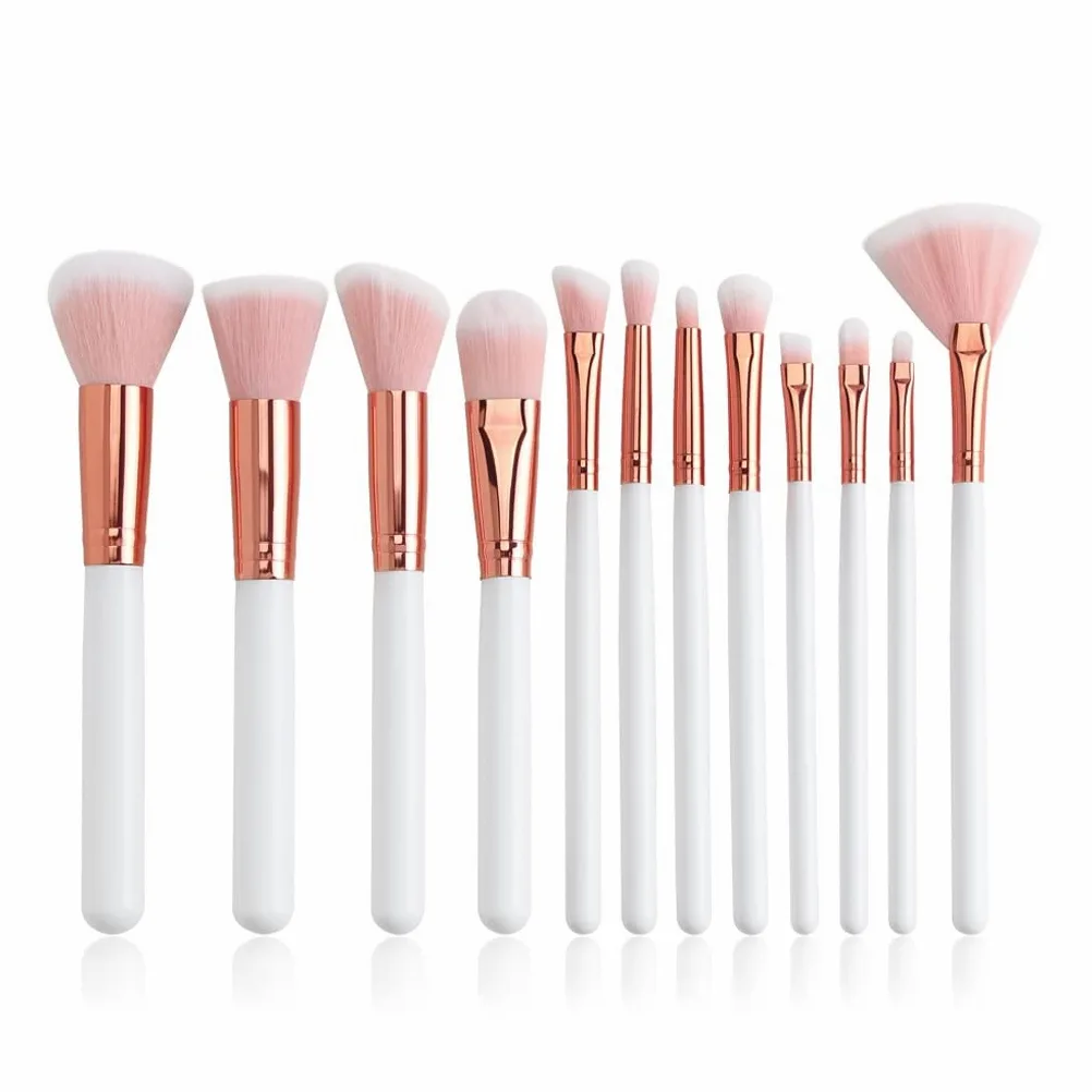12 Pezzi Set di pennelli per Trucco Professionale Fondotinta in Polvere Evidenziare Contorno Ombretto Sopracciglio Pennelli per Capelli Morbid
