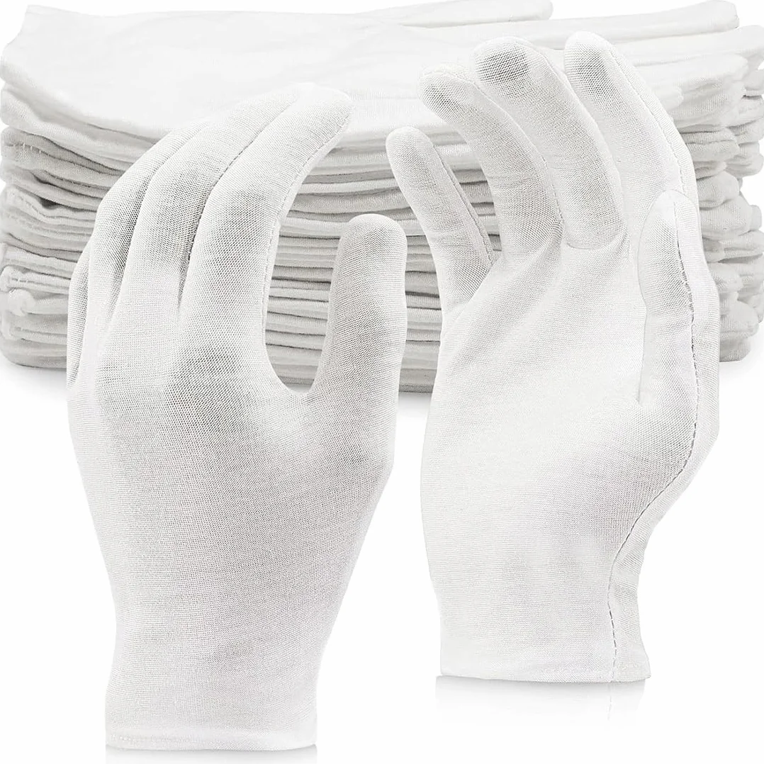 Guanti Bianchi Cotone, 9 Paia Guanti di Cotone Bianco, Morbidi e Flessibili, per Mani Secche, Dermatologici, Idratanti, Gioielli Lavoro