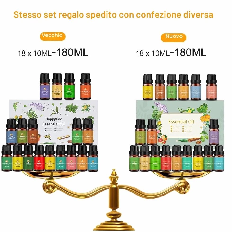 Set di Oli Essenziali 18 x 10 ml per Diffusori, Tea Tree Lavanda Rosmarino Eucalipto
