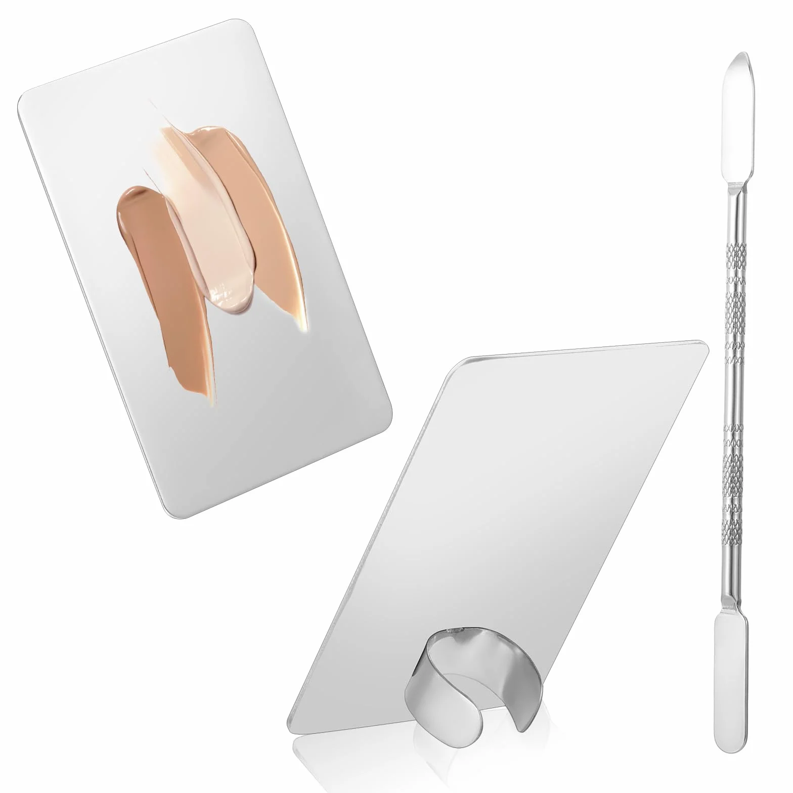Molain Tavolozza per trucchi, in acciaio inox, spatola, cosmetici, trucco, tavolozza di miscelazione cosmetica con spatola, tavolozza cosmetica per fondotinta, nail art occhi