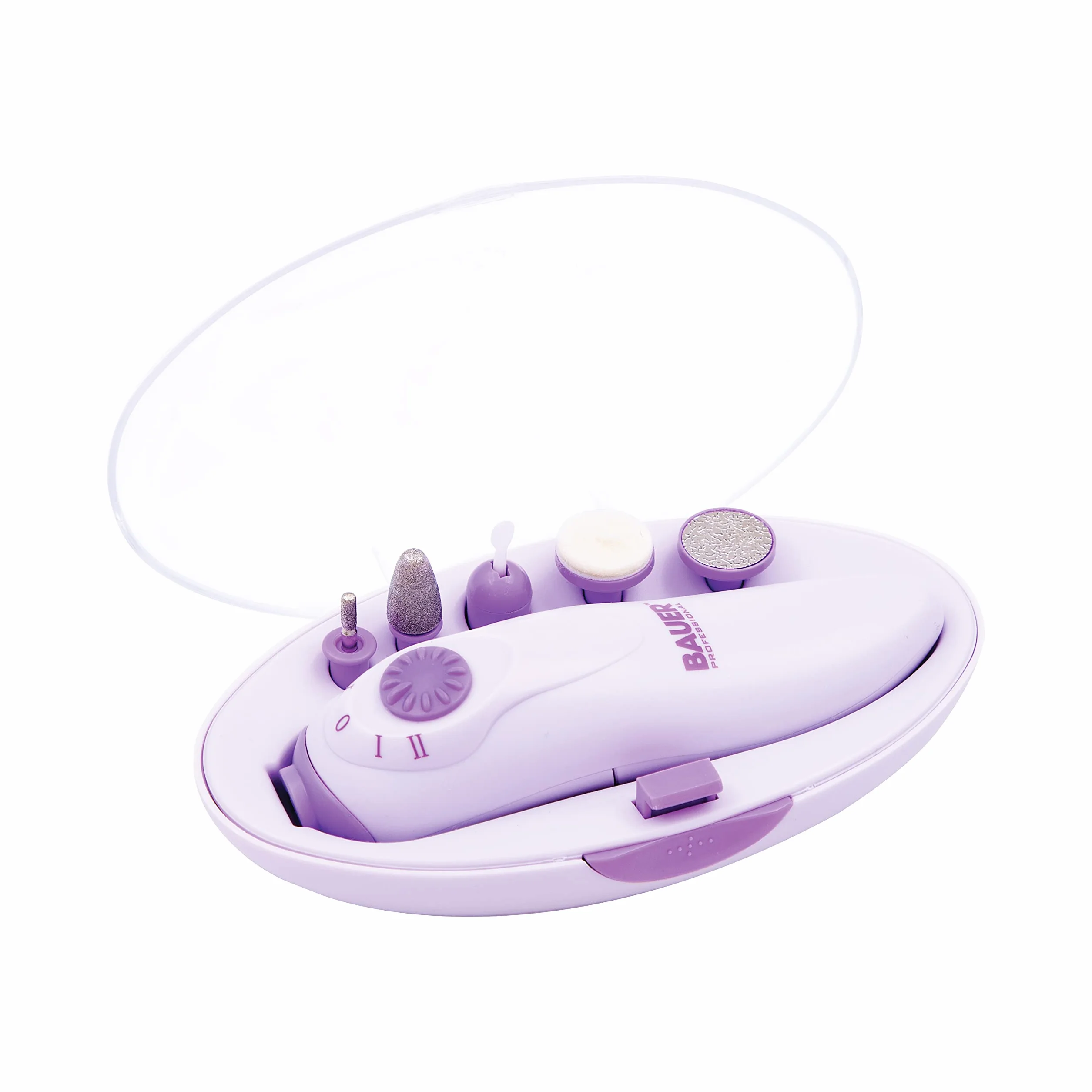 Bauer Professional 38700 - Set per manicure e pedicure, 5 accessori, funzionamento a batteria, custodia