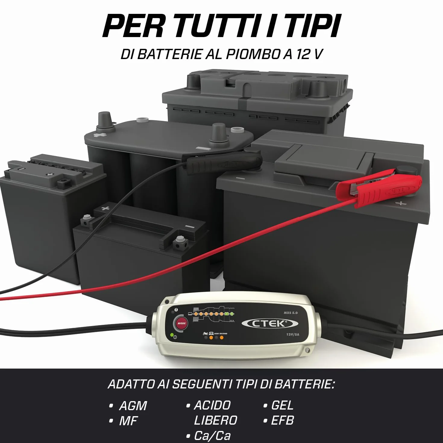 CTEK MXS 5.0 Caricabatterie 12V 5A Intelligente con Compensazione Temperatura e Ricondizionamento