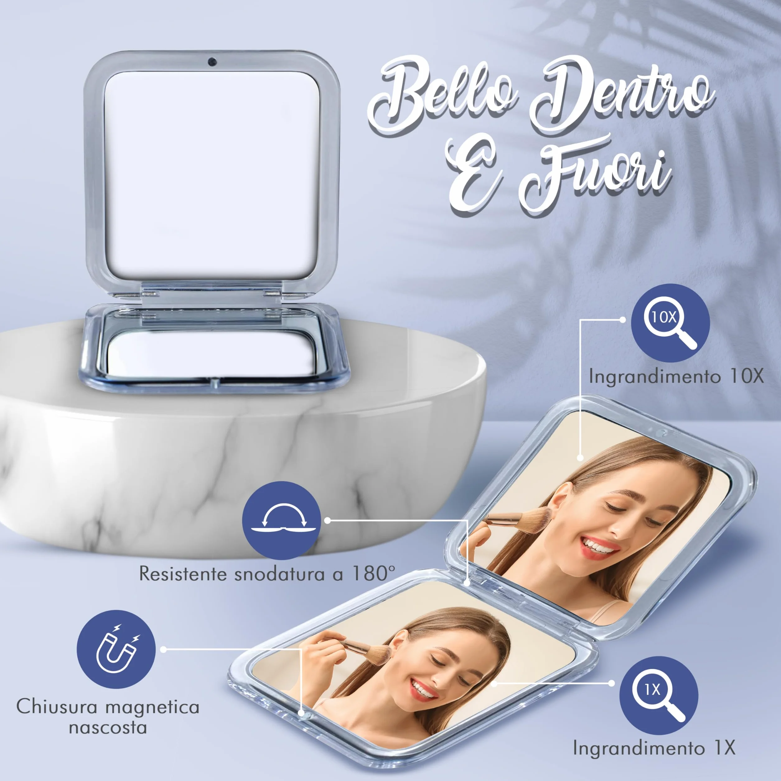 MIRRORVANA Miroir grossissant 10X compact pliable poche sac à main voyage maquillage argenté