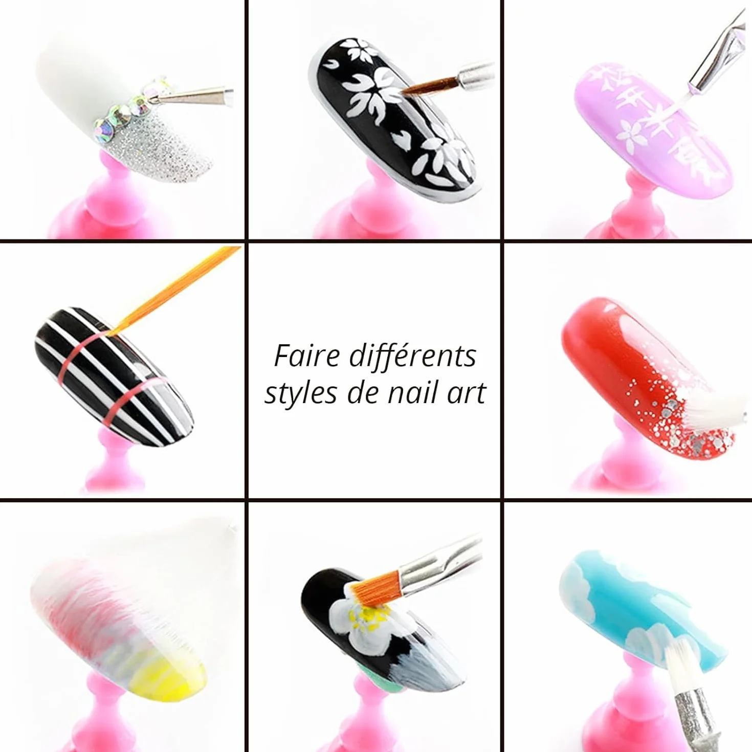 20 Pennelli per Unghie, Pennello per Gel con Punta Dotting, Pennello per Costruzione Gel UV, Pennello Sottile per Unghie Acrilico per Design Nail Art Fai-da-Te - Rosa