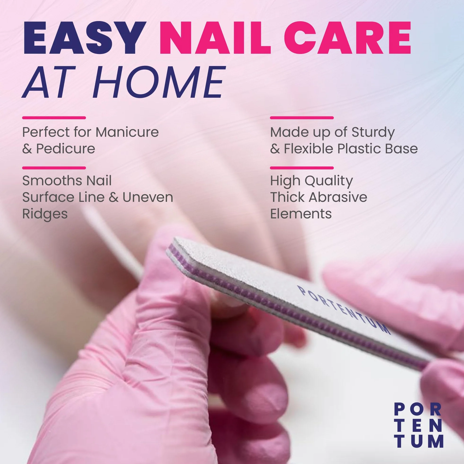 PORTENTUM Lime per unghie 100 180 set di 16, lima per unghie 100/180 a doppia faccia lavabile, lima per unghie professionale ideale per gel e acrilico, adatto per uso in salone e a casa