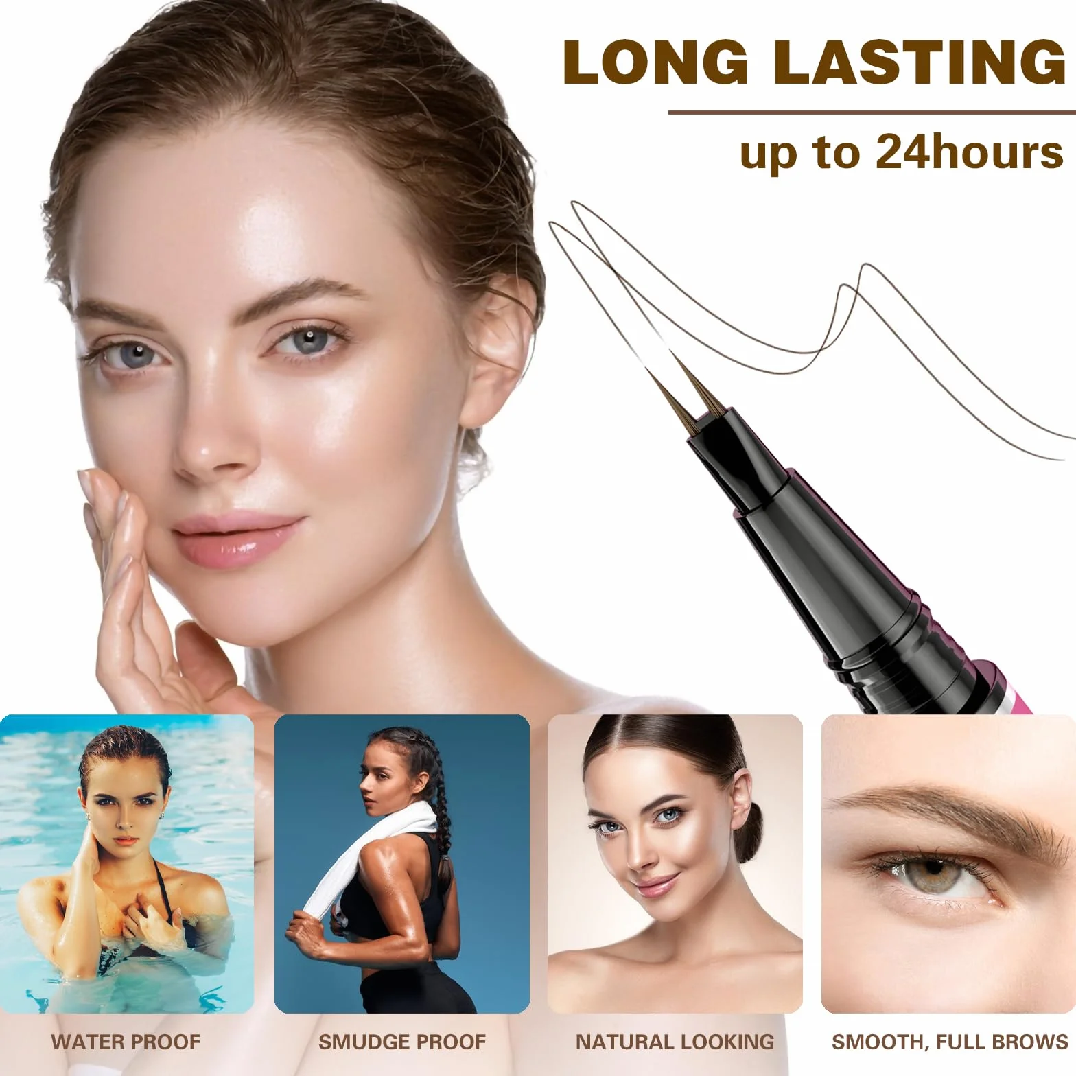 Matita per Sopracciglia Impermeabile Doppia Testa, Penna Eyeliner e Sopracciglia 2 in 1, Liquido Penna Sopracciglia Effetto Pelo per creare sopracciglia naturali, a lunga durata (Marrone scuro)