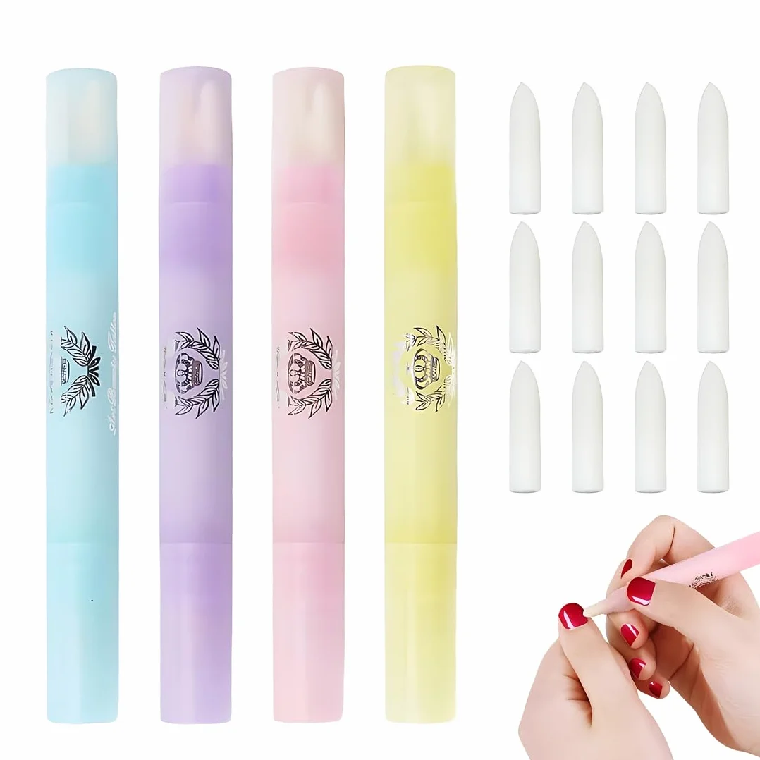 4 Pezzi Penna Correttore Smalto con 12 Punte di Ricambio Rimozione Smalto per Unghie Senza Solvente, Nail Remover Correzione Pen, Pennello Correggi Smalto per Unghie