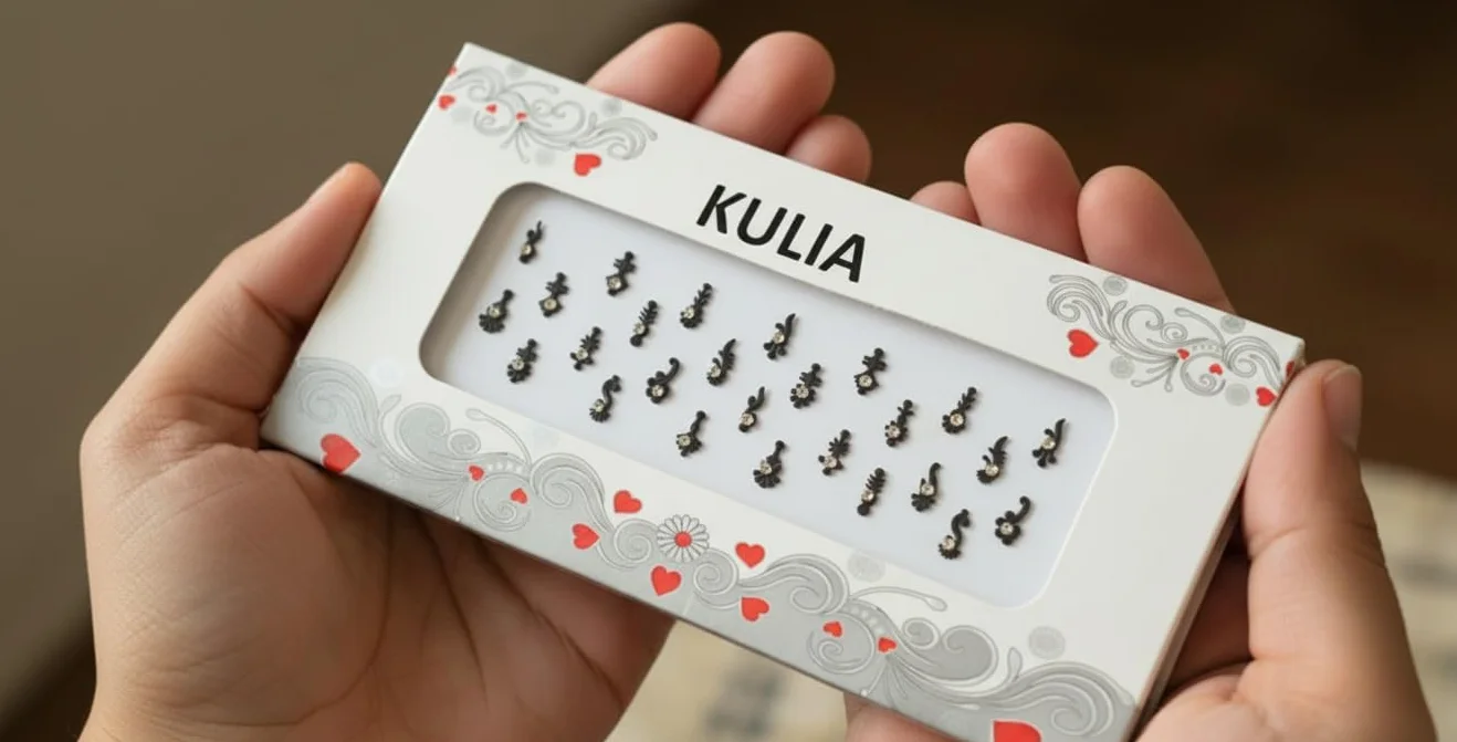 KULIA® Bindi neri di design (adesivi/tattoo) – Stile Tikka, forma allungata a puntini Accessori di bellezza per viso e sposa, ideali per Puja Gemme e gioielli per il viso in varie forme e dimensioni