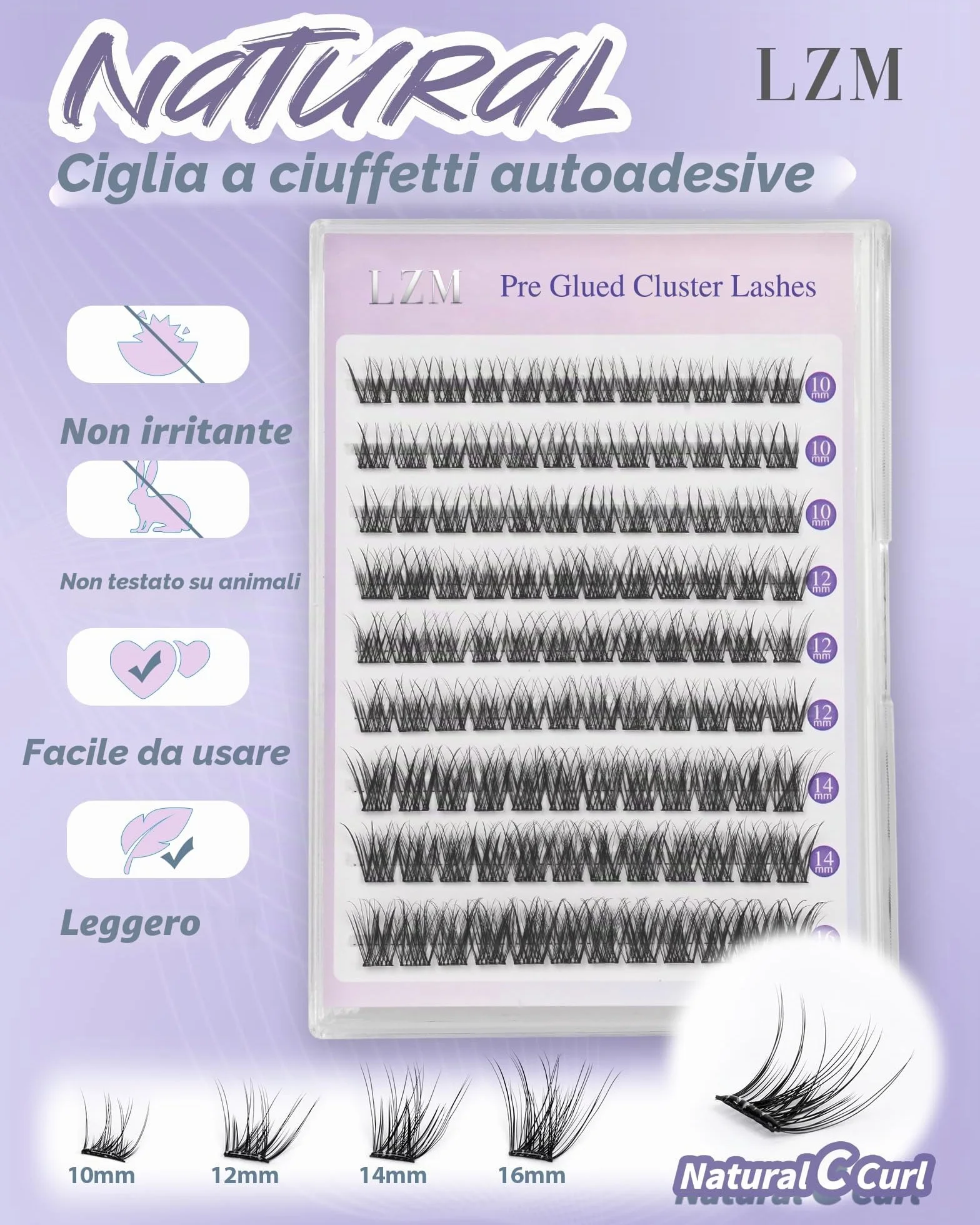 LZM Ciglia Finte Autoadesive C Curl Pre-Incollate Kit Lash Extension Con Pinzette (ZH16)