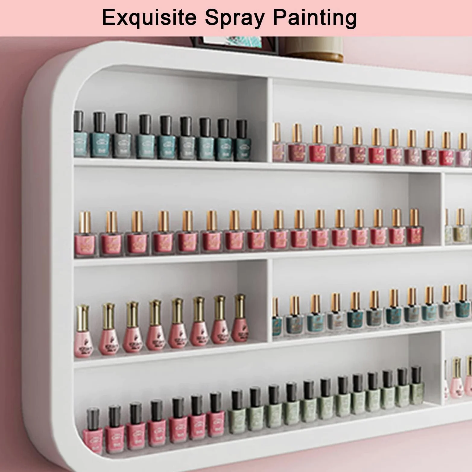 Scaffale per Smalti per Unghie Montato A Parete, Espositore per Oli Essenziali, Porta Cosmetici per Profumi da Salone, Espositore per Smalti Aperto per Uso Domestico Commerciale (Bianco),B