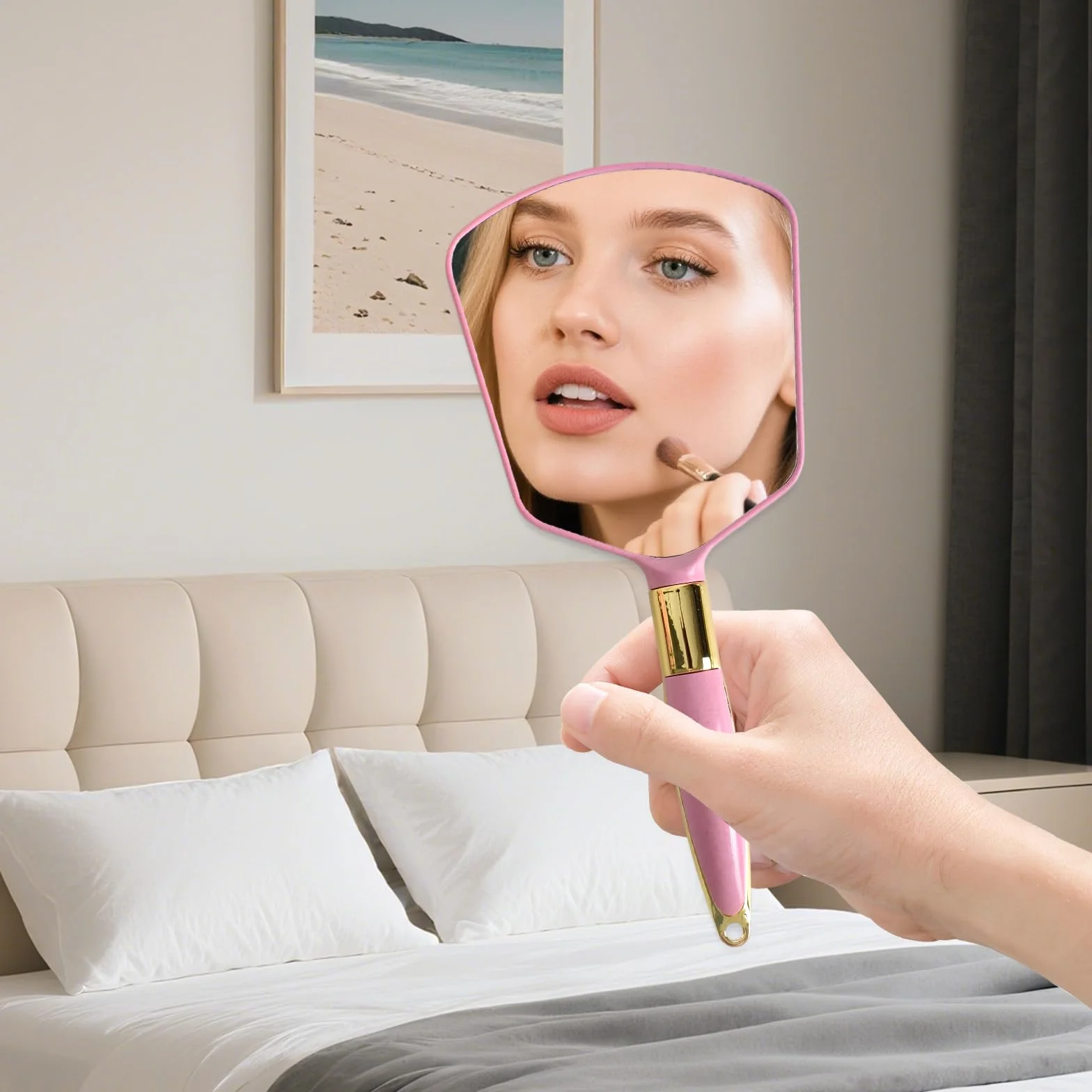 Beauty Specchio Ovale, Specchio Portatile con Manico, Specchios Portatile con Manico dal Design Ergonomico, Ingrandimento Specchios Cosmetico, Make Up per Cura Viso e Capelli