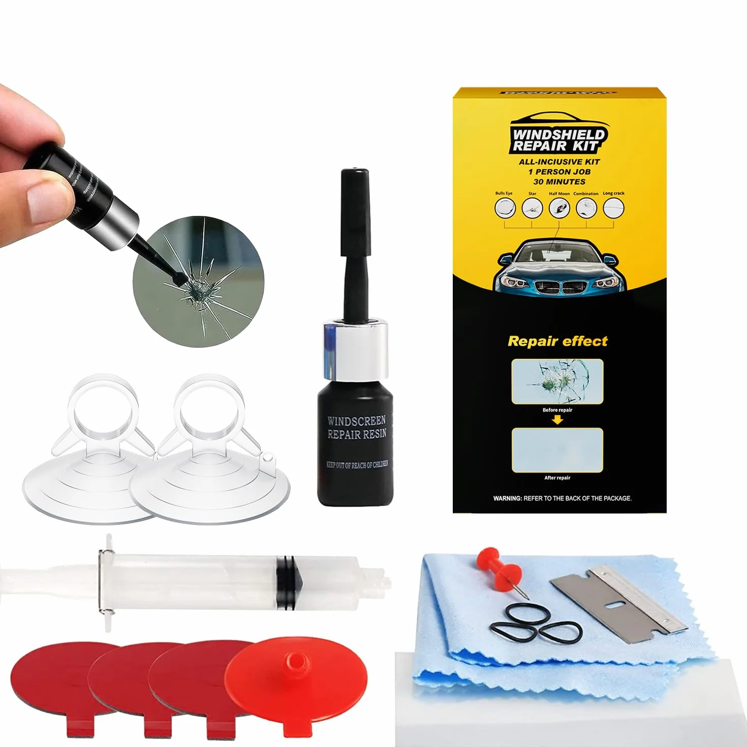 Kit Riparazione Parabrezza Fai da Te Tori Occhi Stella Mezza Luna Lunga Crepa S283-2