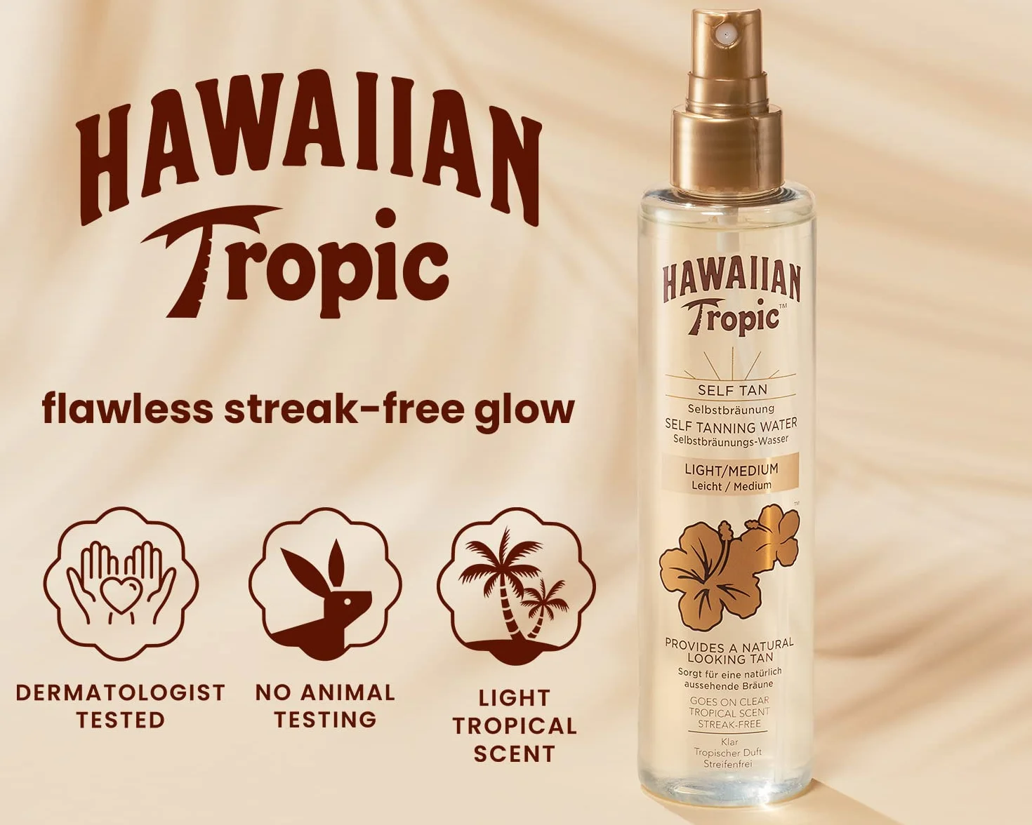 HAWAIIAN Tropic Self Tanning Water Light/Medium - Acqua Autoabbronzante per Pelli Chiare/Medie - Adatto per viso e corpo