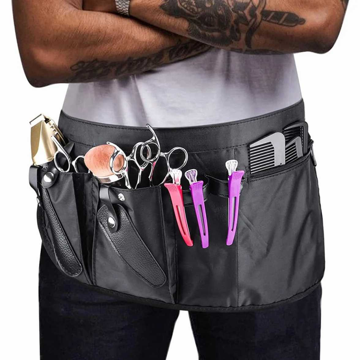 GALPADA Marsupio per Parrucchiere in Tela Nera Resistente Protezione Completa, Custodia Semplice per Forbici e Accessori da Lavoro Professionale