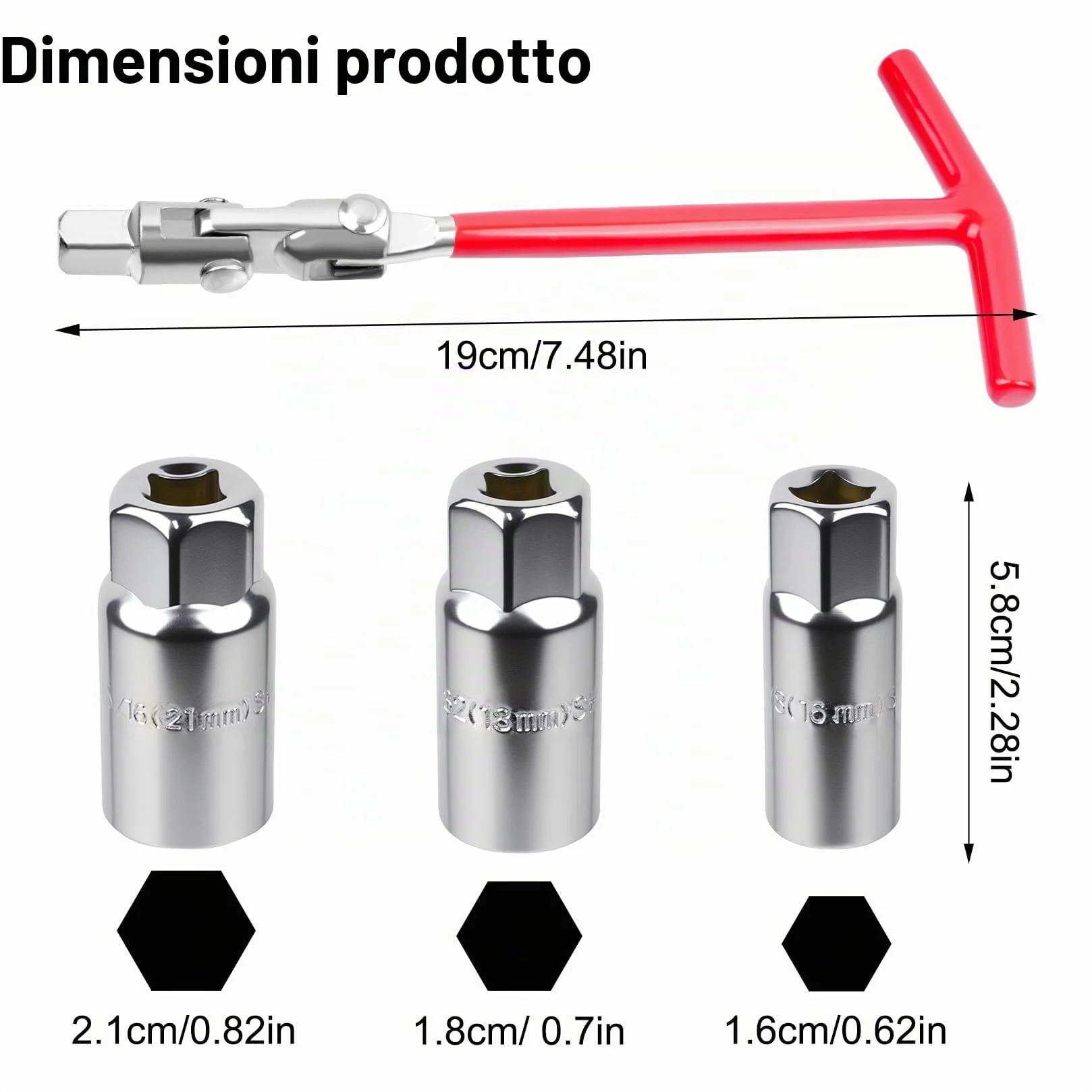 Set Chiavi Candela 16mm 18mm 21mm con Impugnatura a T per Auto e Moto