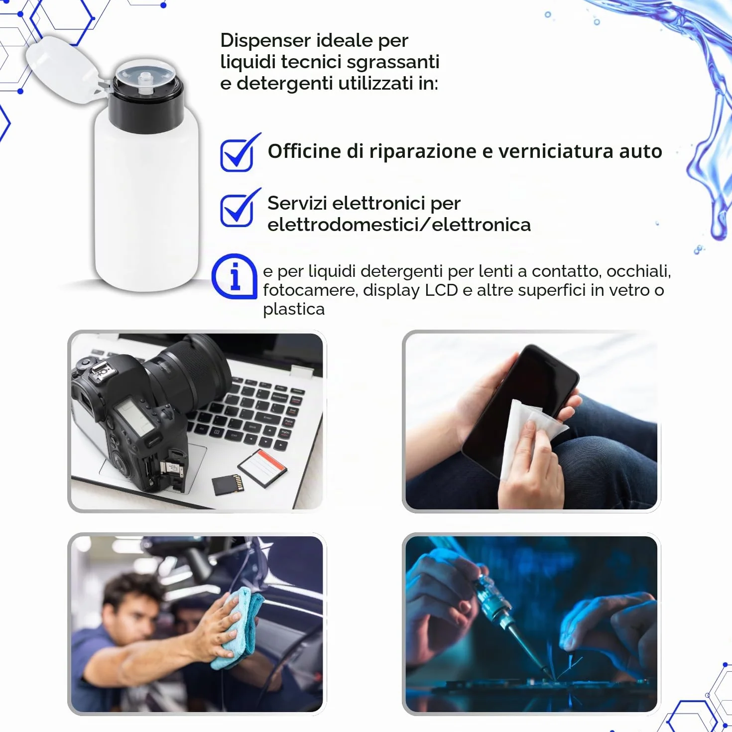 LALILL Flaconi Dosatori 2x200ml - Dispenser con Pompa per Liquidi Cosmetici - Acetone Cleaner Shampoo Lozione - Uso Professionale e Domestico