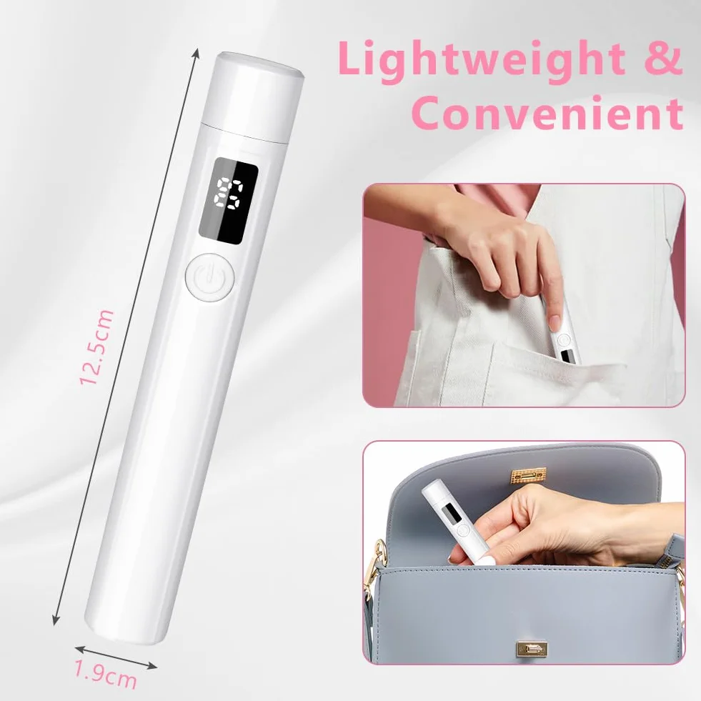 URAQT Mini Lampada LED Unghie, 3W Mini Lampada UV LED Unghie Mini Lampada Unghie, Asciuga Unghie Sciugatura Rapida con Display Digitale, USB Ricaricabile e Portatile