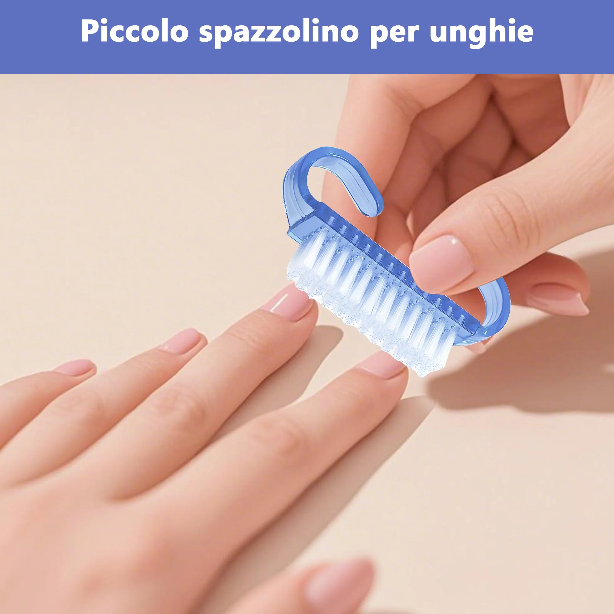 Set 4 pezzi Spazzolino unghie mani con manico, Spazzola per unghie portatile