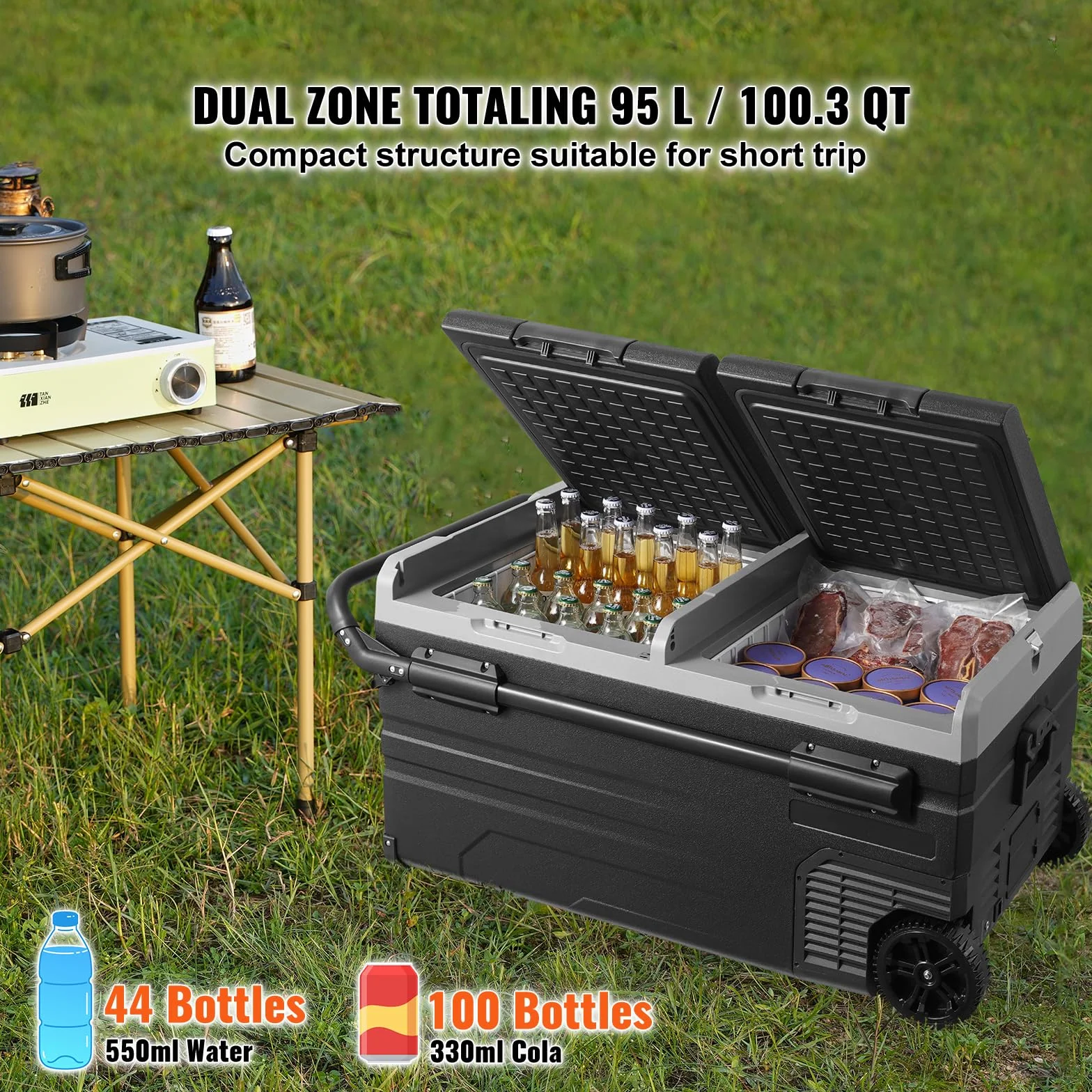 VEVOR Frigorifero Auto Congelatore Portatile Doppia Zona 95 L 12 Volt -20~20 ℃ Compressore 12/24 V CC 100-240 V CA per Campeggio Camper