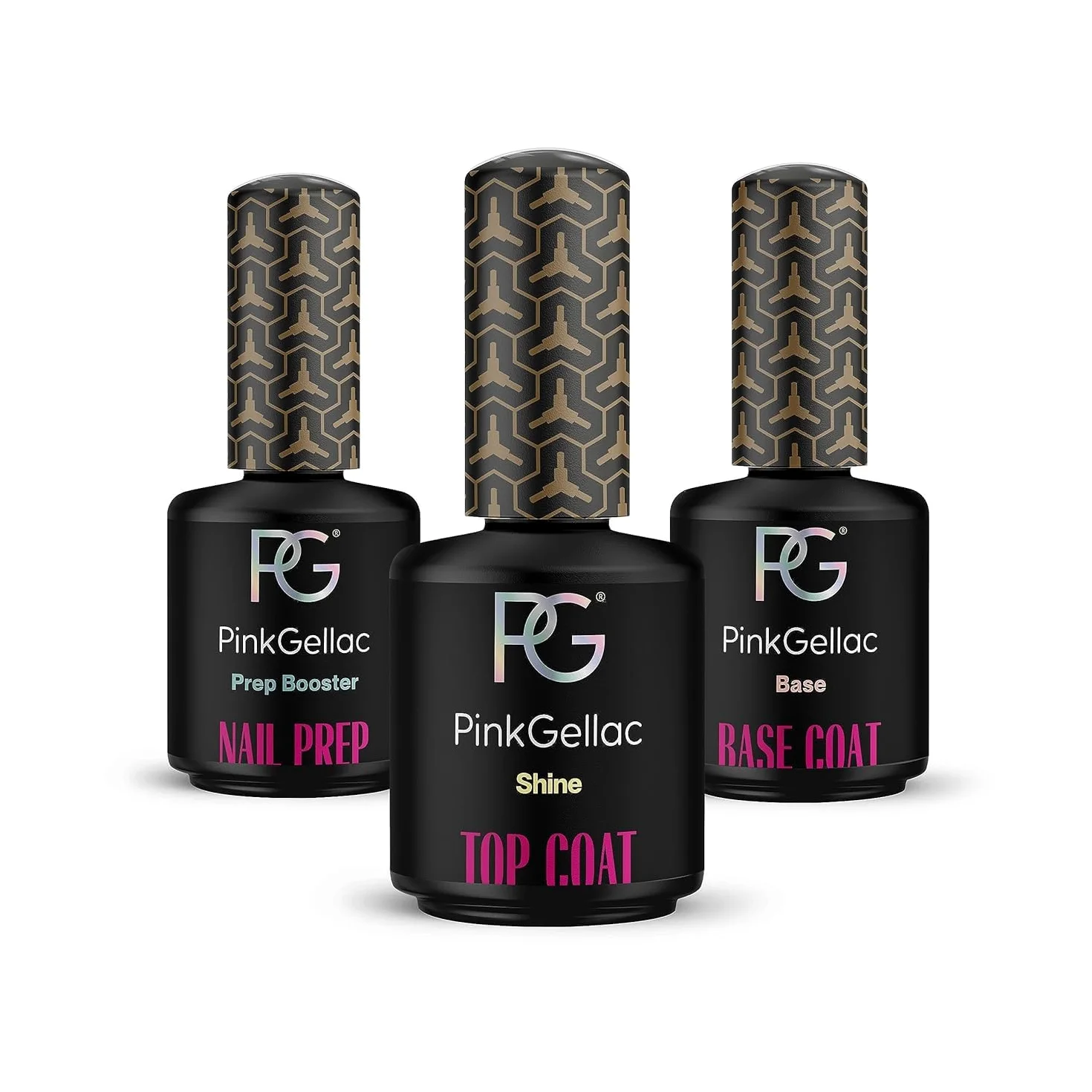 Pink Gellac Base e Top Coat Kit 3 x 15 ml con Nail Prep - Base e Top Coat Smalto Semi Permanente - Preparazione delle Unghie