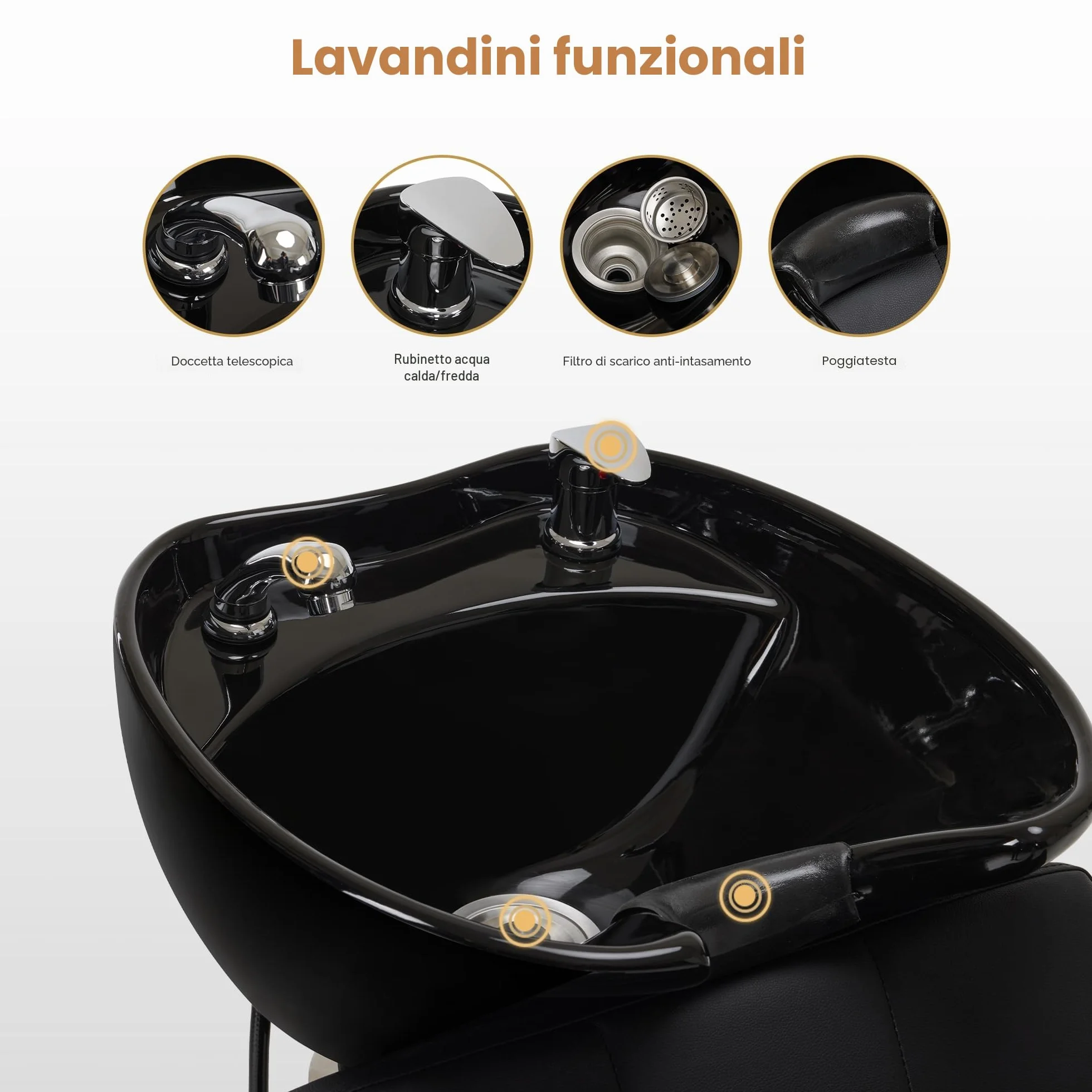 BarberPub Poltrona da barbiere con lavabo, lavabo da barbiere in ceramica regolabile, poltrona da barbiere reclinabile Poltrona da barbiere per salone SPA, 8010 (Nero)