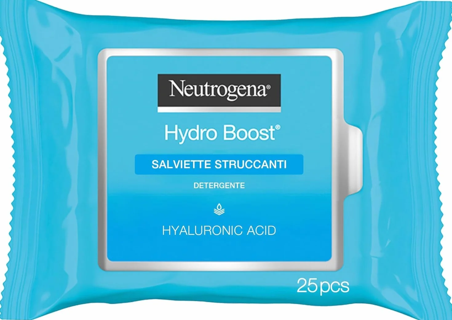 Neutrogena Hydro Boost Salviette Struccanti, Salviettine struccanti e idratanti arricchite con Acido Ialuronico, Struccante viso e occhi detergente per trucco waterproof, 1 confezione da 25 pezzi