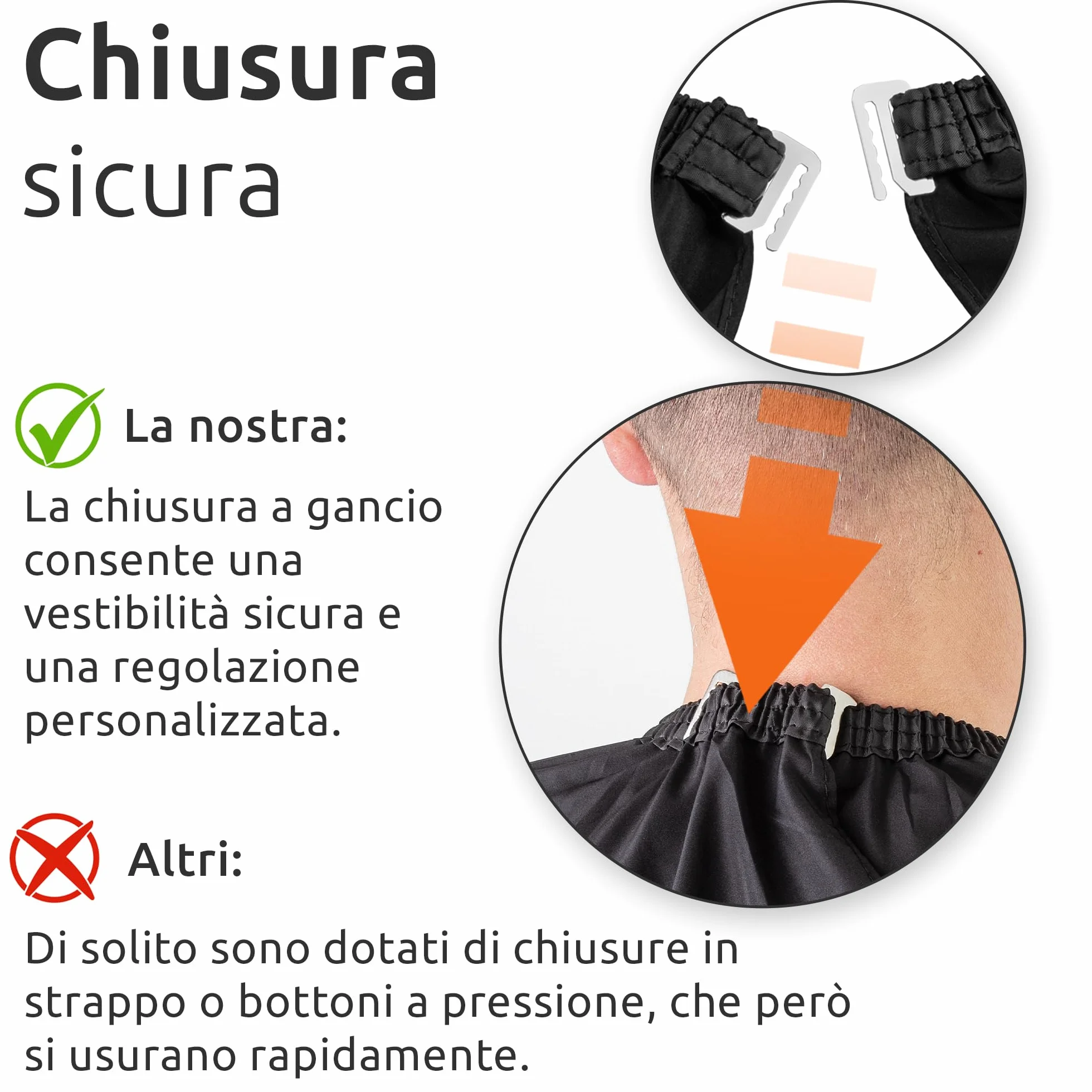ECENCE Mantella Parrucchieri con chiusura a gancio Nero, 150x120cm, Mantella Barbiere Mantella Taglio Capelli professionale, idrorepellente