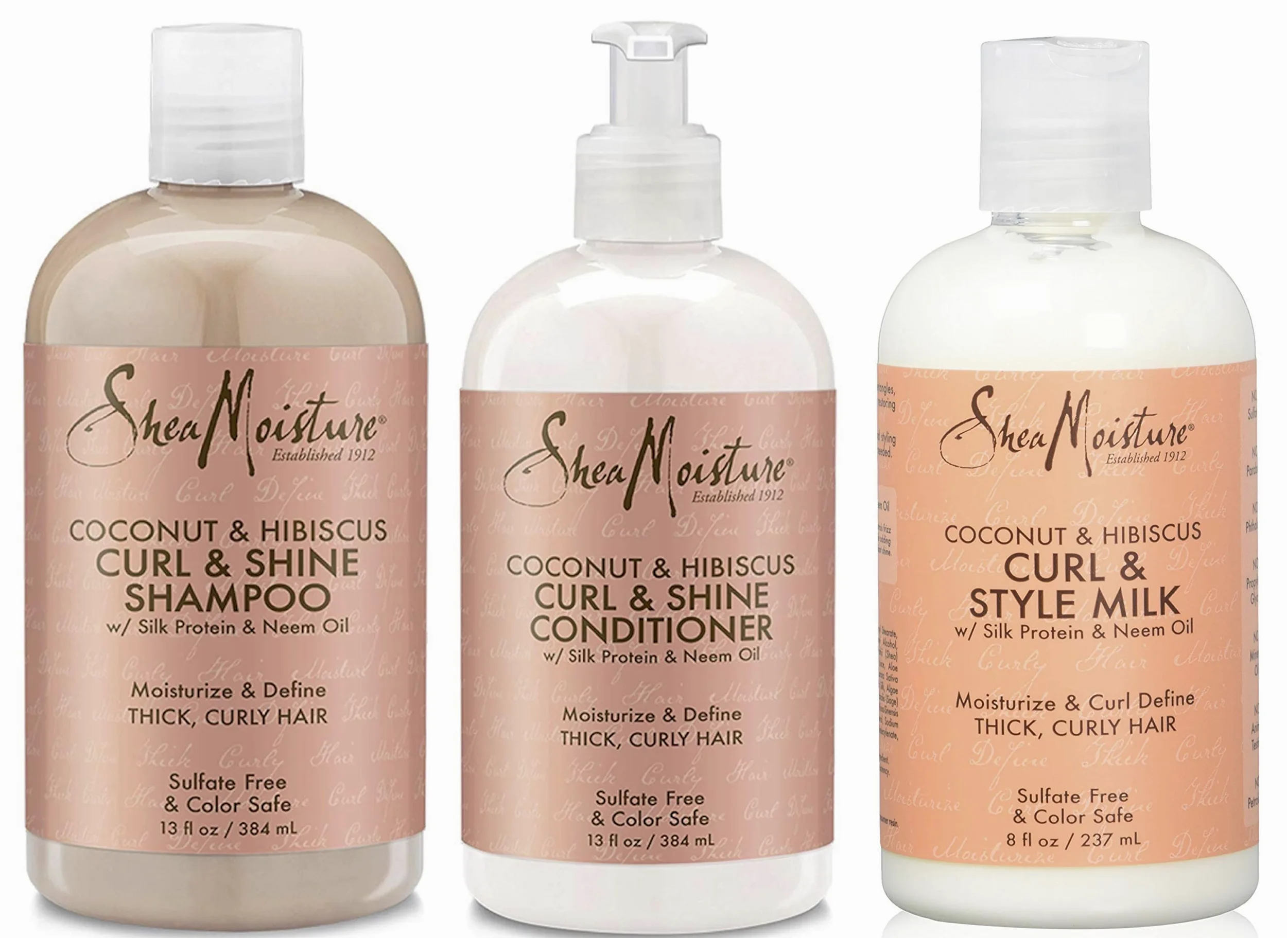 Shea Moisture - Trio per capelli ricci, include shampoo Curl & Shine, Balsamo Curl & Shine, Style Milk Curl & Shine