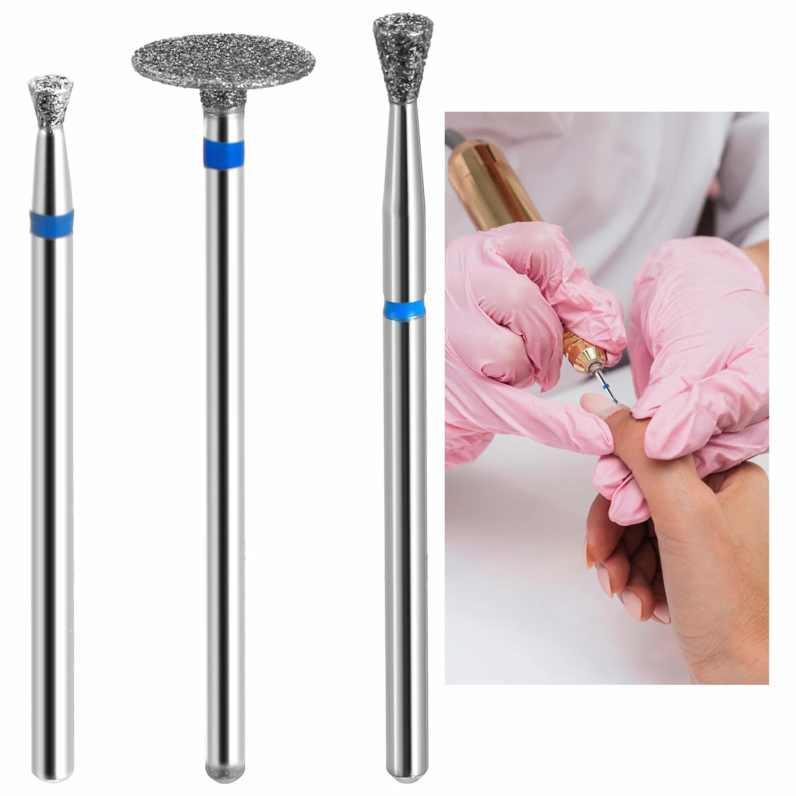 Zestaw 3 końcówek do frezu do paznokci, stożkowe mikro do skórek, multifunkcyjne akcesoria do manicure i pedicure