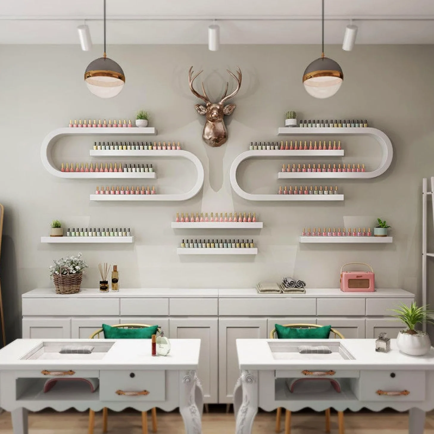 KEuLen Scaffali per Smalti per Unghie Montati Parete, Organizzatore for scaffali polacchi a Parete, Supporto Multifunzionale for Salone/Bellezza/Negozio di Unghie(White,8-Piece Set)