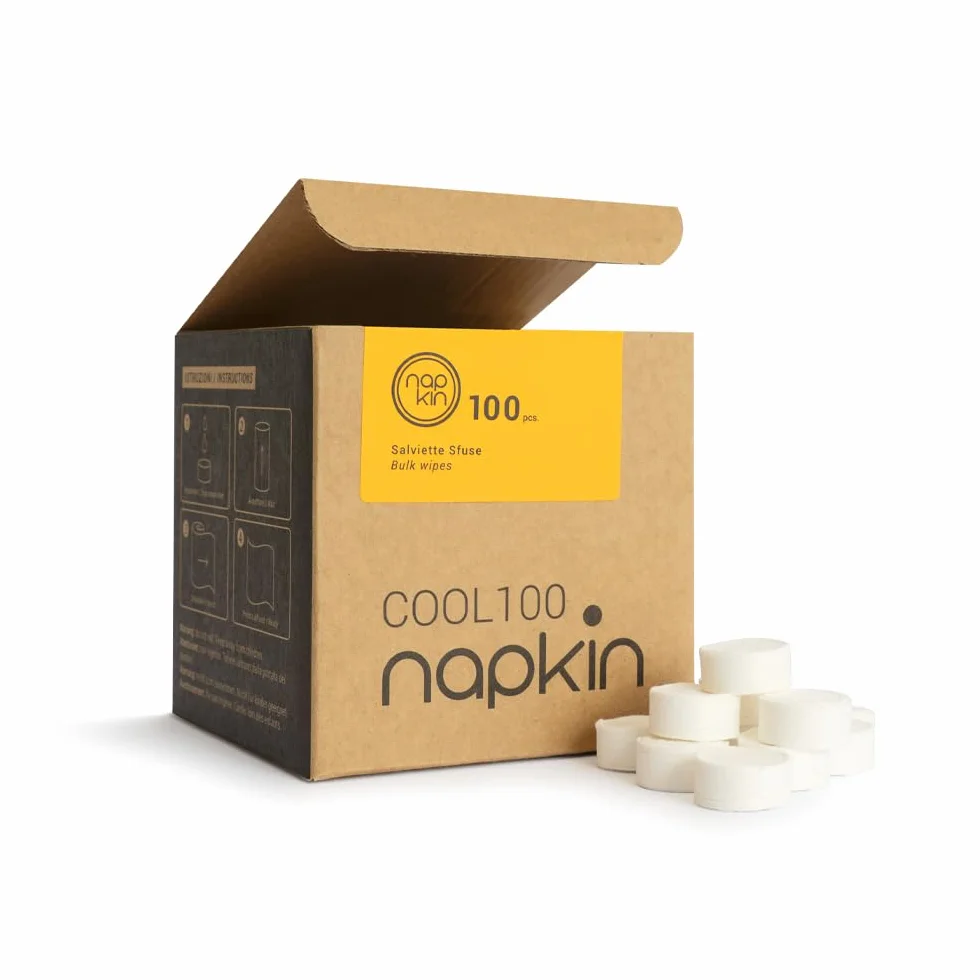 Napkin® Cool 100 – Salviette Compresse in 100% Viscosa purissima, anallergiche - Biodegradabili al 100% - Conf. 100pz - Prodotto che rispetta l'ambiente