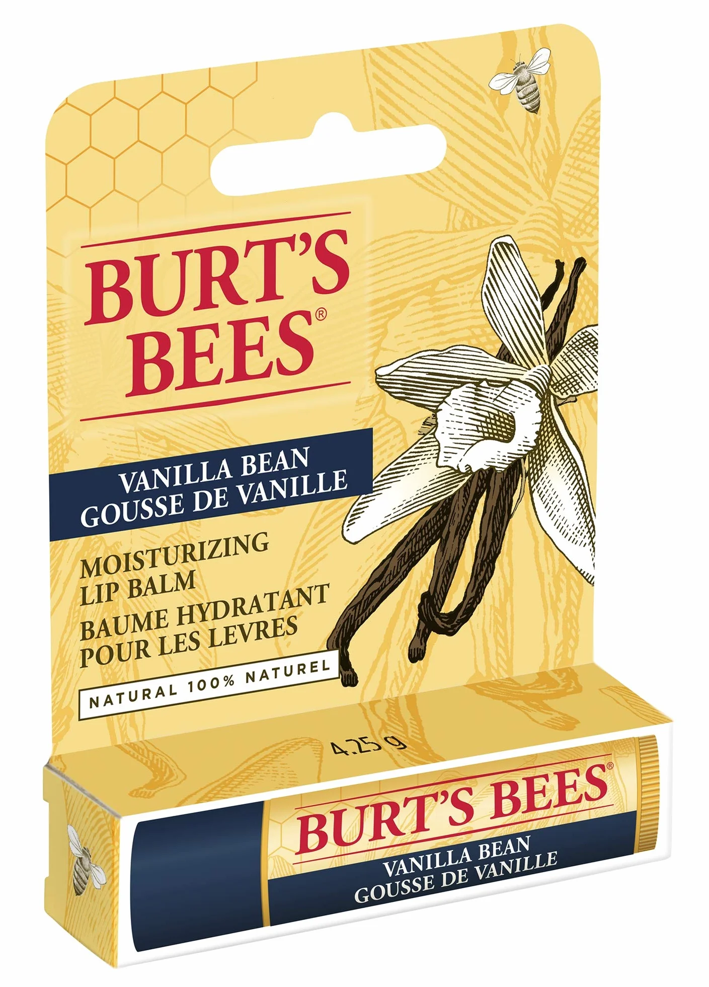Burt's Bees Balsamo Labbra Vaniglia Idratante Cera d'Api Vitamina E Naturale 4.25 g