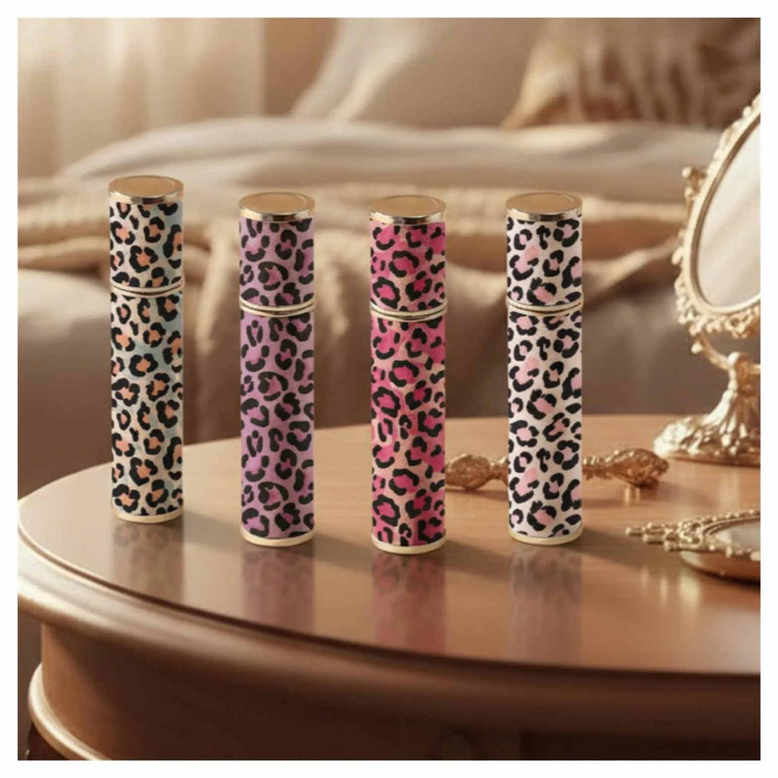 Flacone di profumo in pelle Atomizzatore di profumo in pelle con stampa leopardata da 10 ml