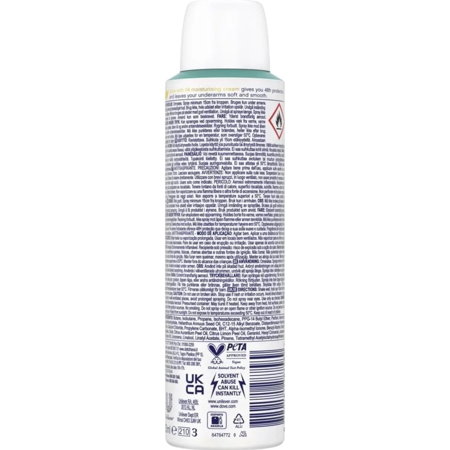 Dove Fresh Care Deodorante Spray Anti-Traspirante 48H, Senza Alcool, con 1/4 di Crema Idratante, 150 Ml (12)