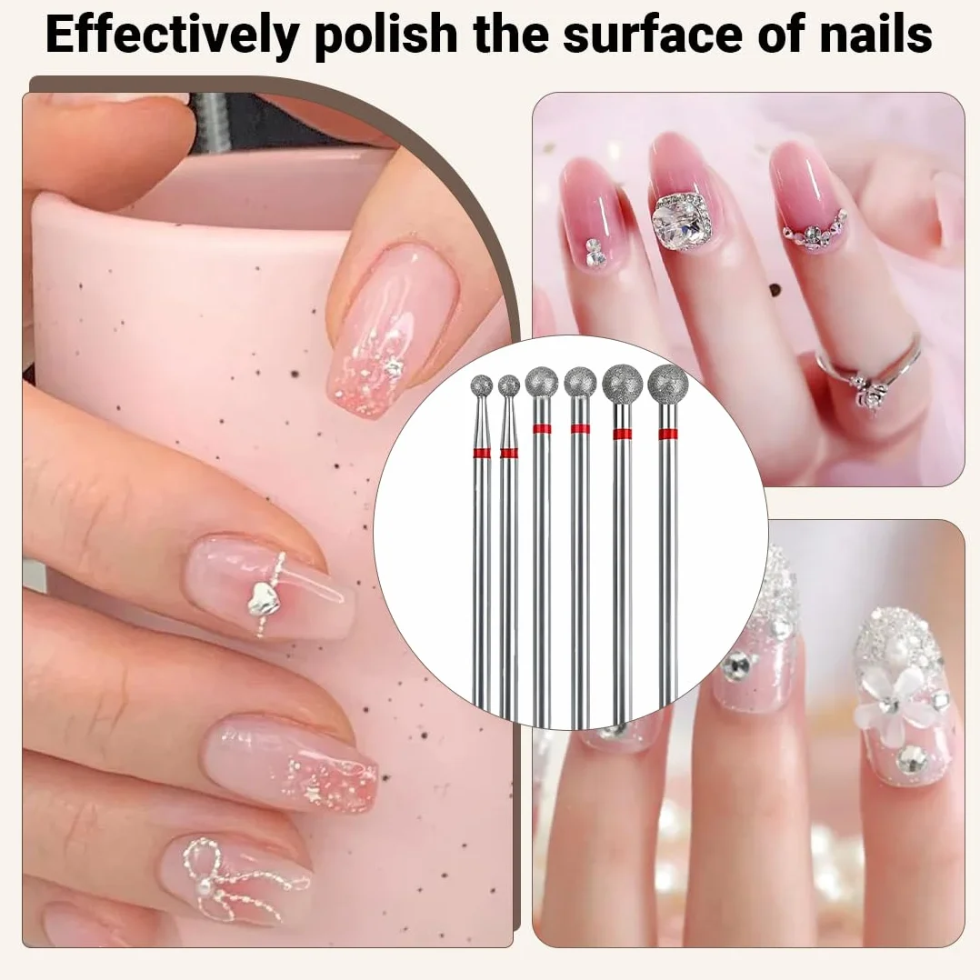Punze Trapano Per Unghie Pulizia Cuticole 6 Pezzi Punta A Sfera Professionale Lima Manicure Pedicure Tool