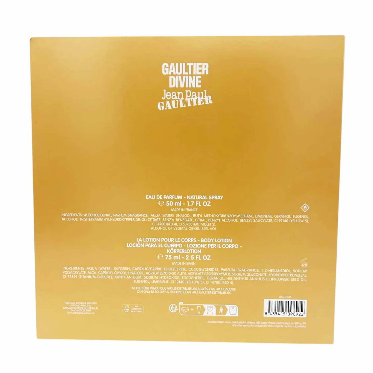 Jean Paul Gaultier Confezione Regalo Donna Gaultier Divine Profumo Donna Eau De Parfum Spray 50 ml e Crema Corpo Profumata 75 ml