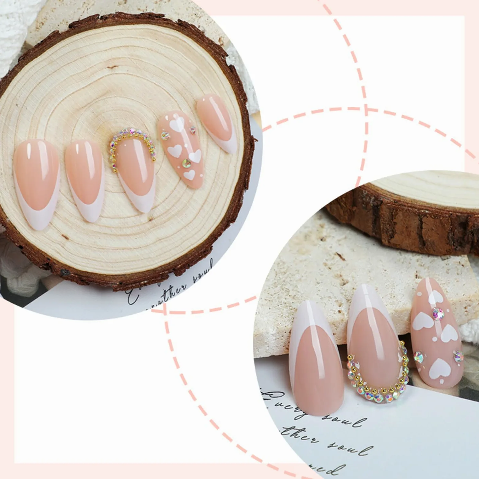 24 unghie artificiali corte a mandorla lucida a forma di cuore, con punta francese, accessori per manicure per ogni occasione
