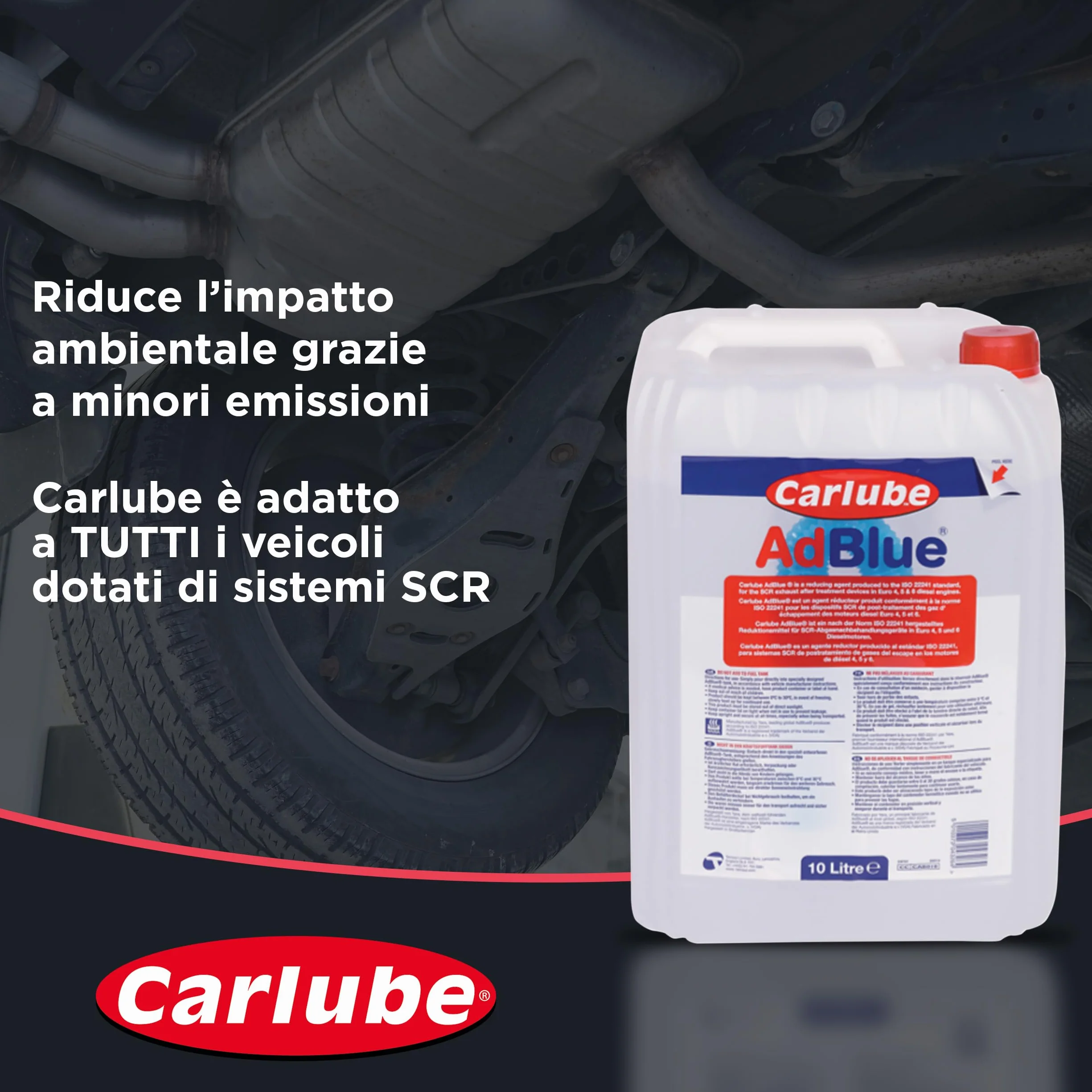 Carlube AdBlue 10L con Beccuccio Integrato Antigoccia, Fluido AUS32 per Motori Diesel Euro 4 5 6, Compatibile SCR, Riduce Emissioni NOx, Conforme ISO 22241
