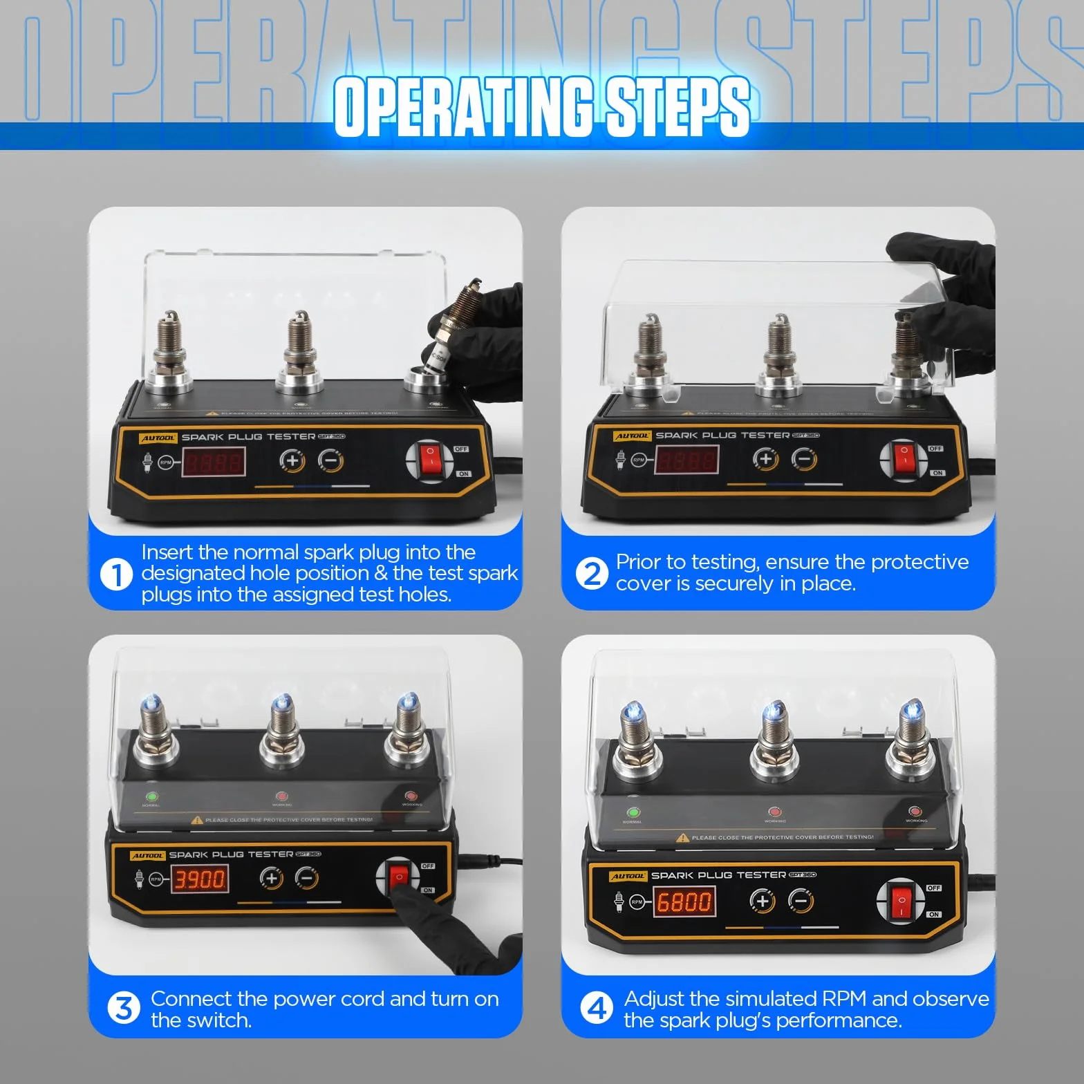 Tester per candele a doppio foro, strumento per bobine di accensione 0-6000 giri/min con copertura protettiva